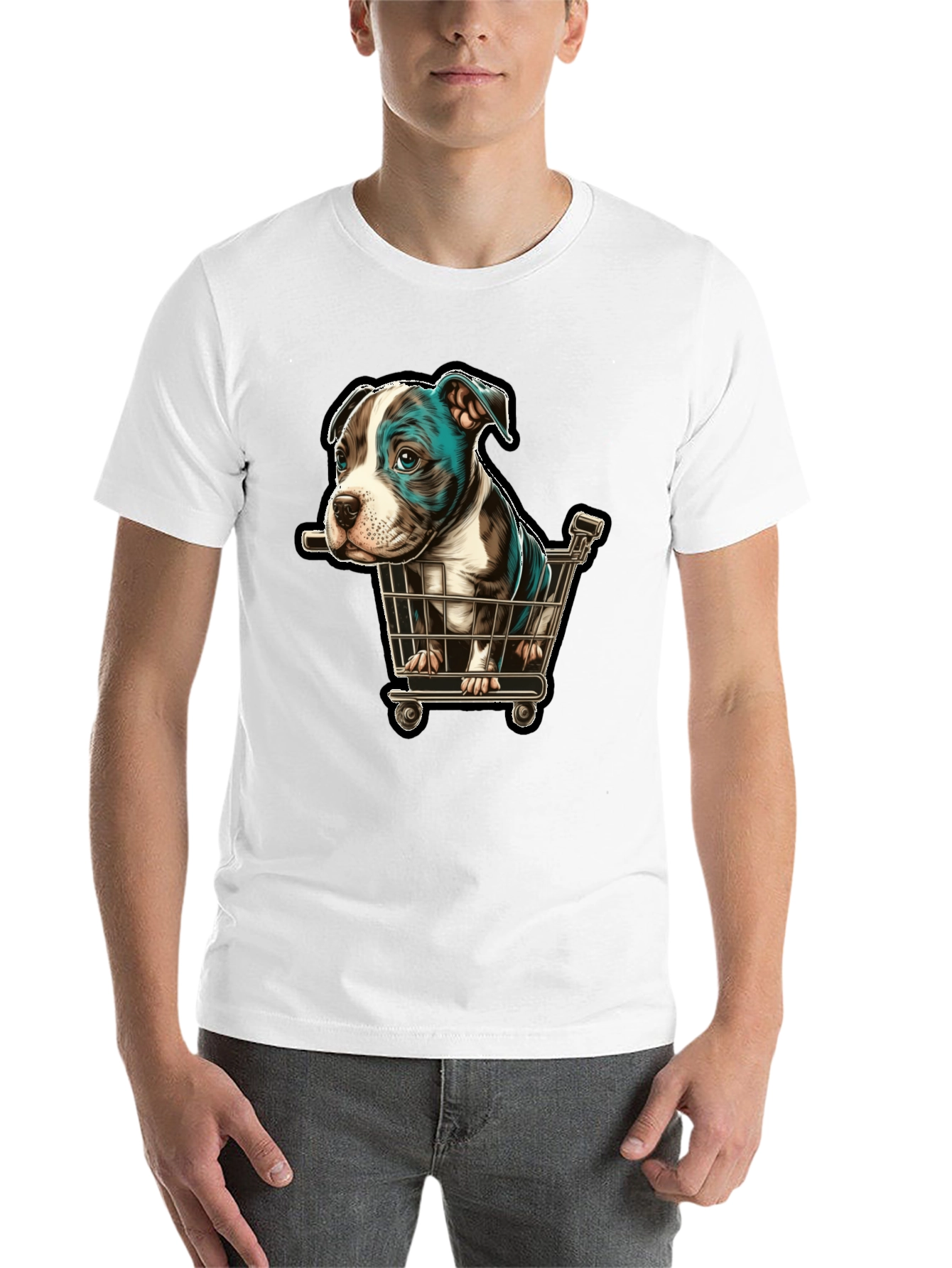 Black Puppy in Cart Graphic T-Shirt view 14