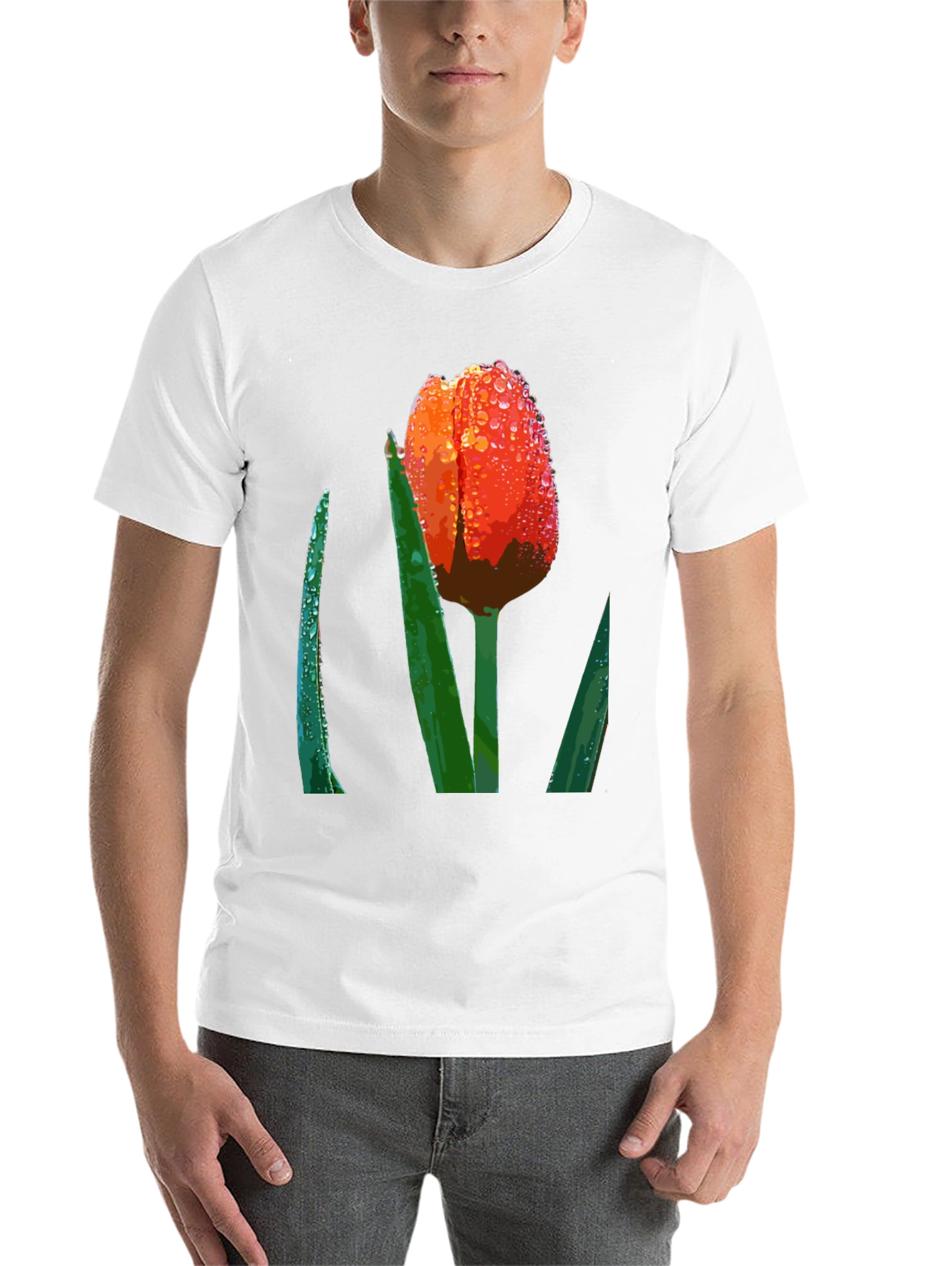 Black Tulip Dewdrop Graphic Tee - Unique Floral Design view 14