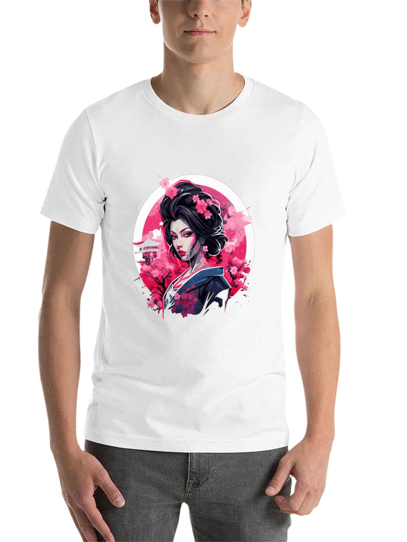 Black Geisha Cherry Blossom Black T-Shirt view 14