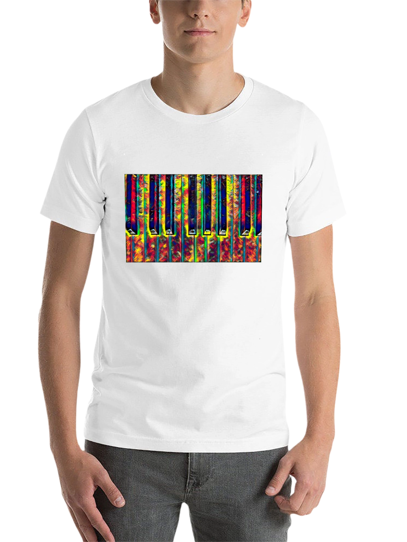 Black Abstract Piano Keys Graphic Tee - Black Cotton T-Shirt view 14