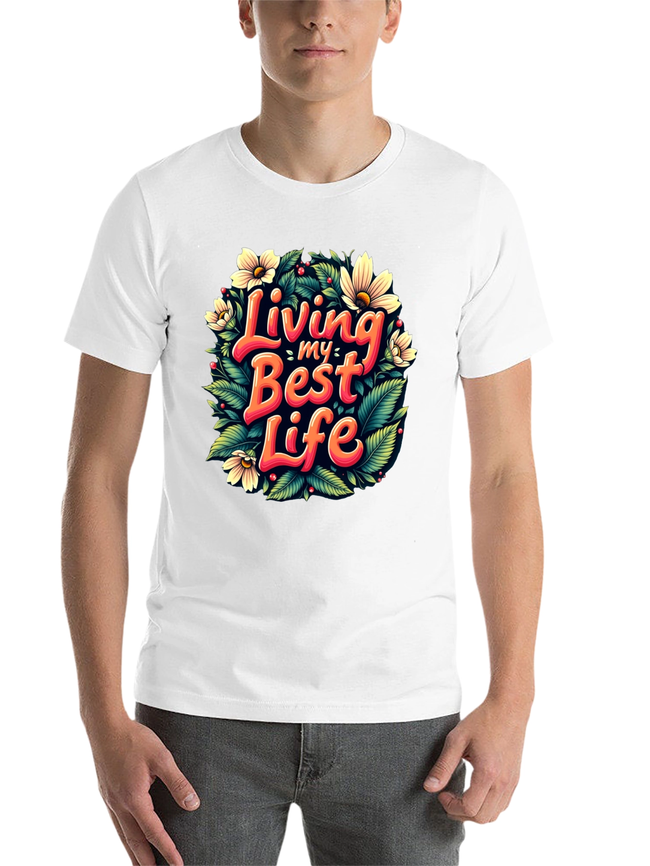 Black Living My Best Life T-Shirt - Floral Design view 14