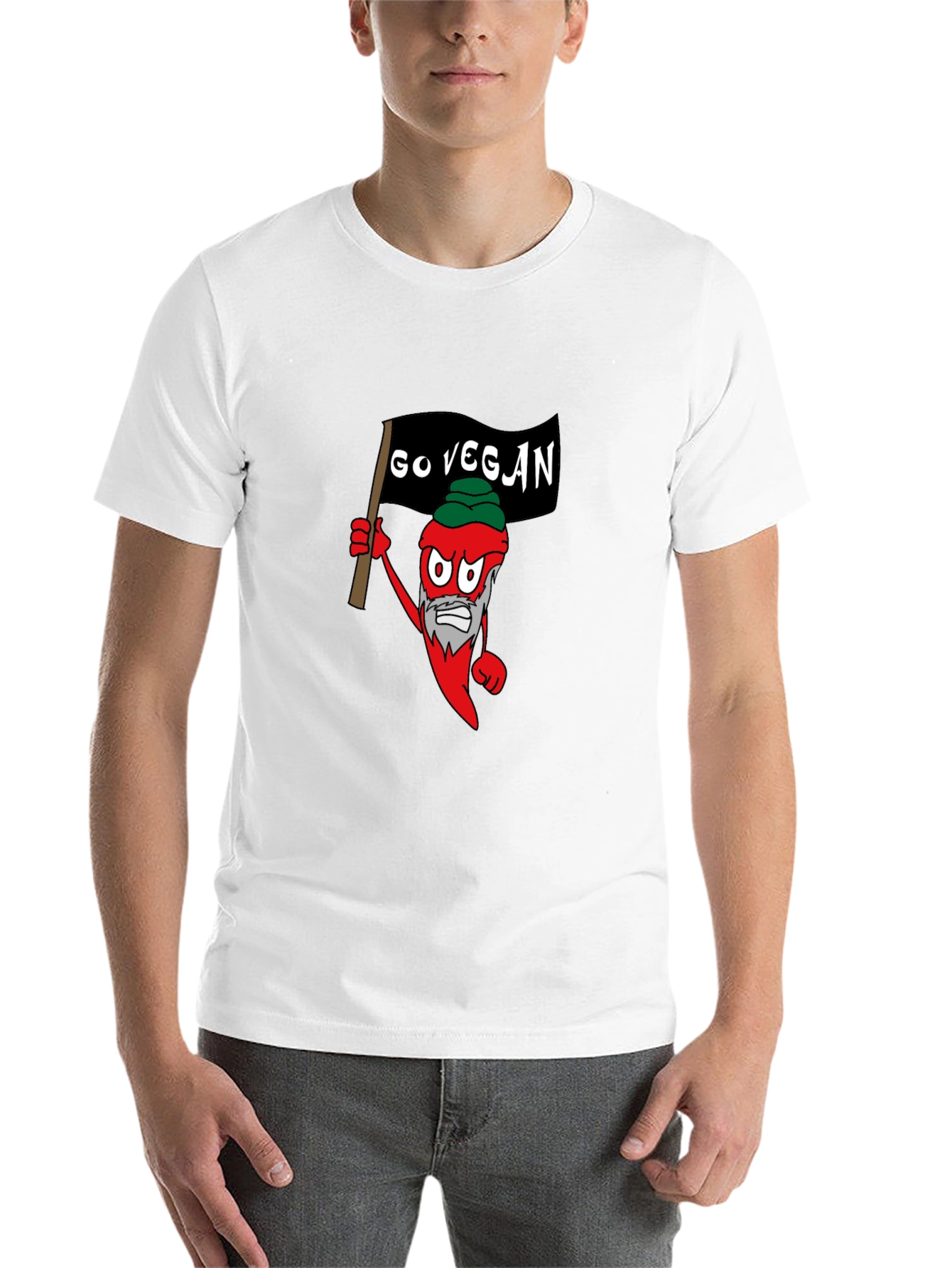 Black Go Vegan T-Shirt - Chili Pepper Cartoon Design view 14