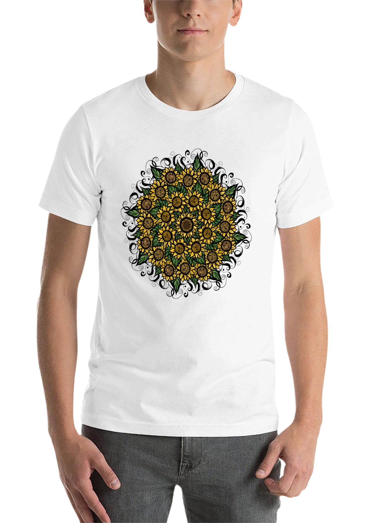Black Sunflower Mandala Graphic T-Shirt view 14