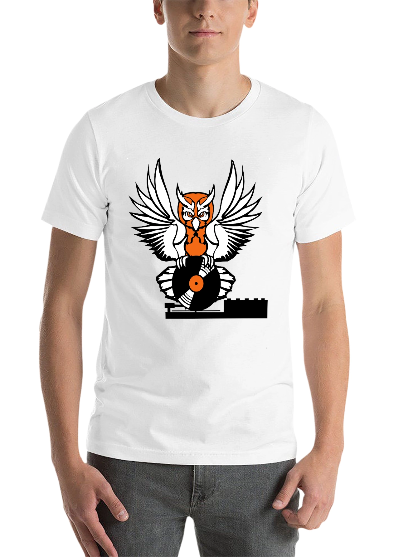 Black Owl DJ Graphic T-Shirt - Black Cotton Tee view 14