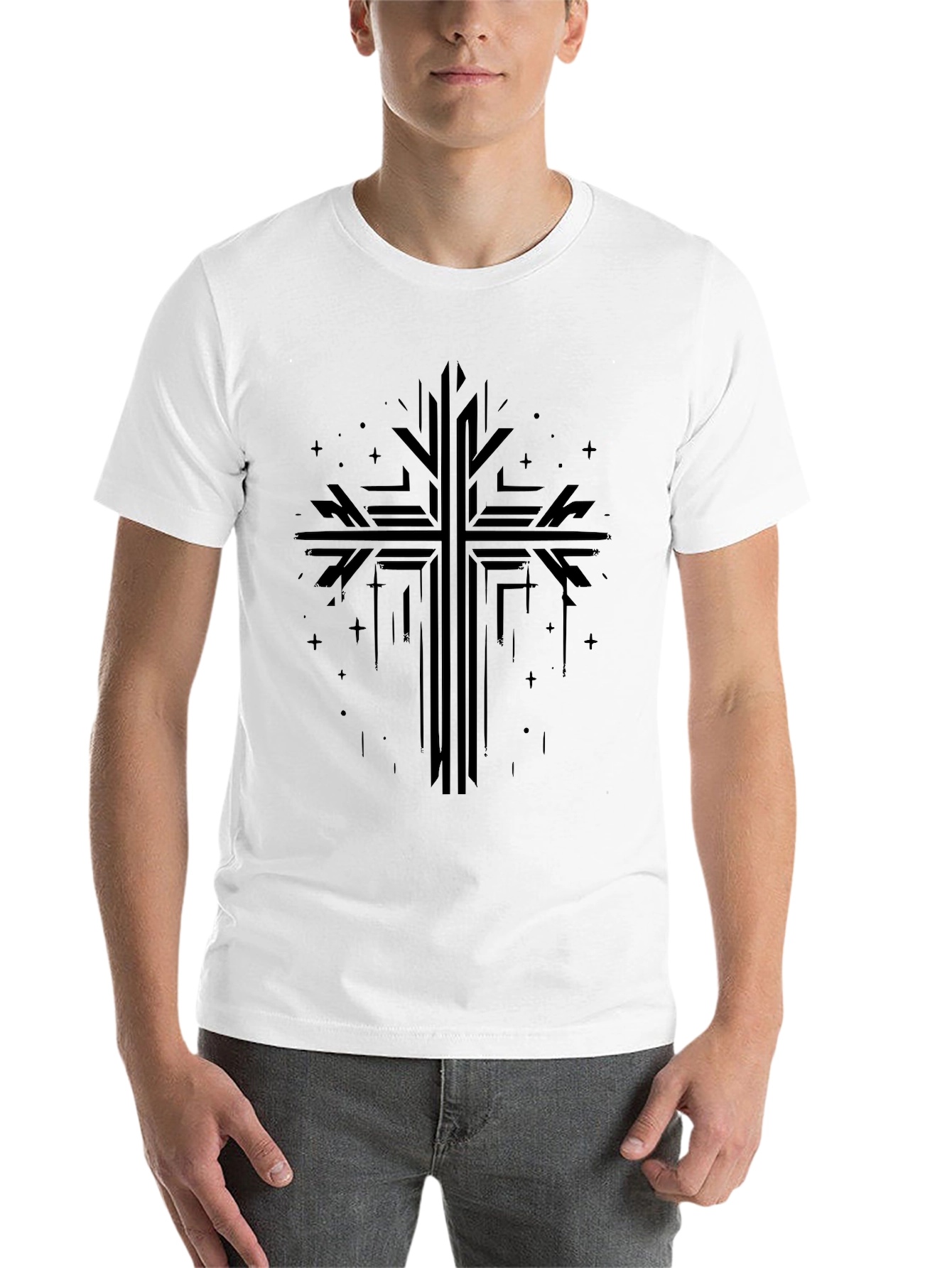 Black Geometric Cross Graphic Tee - Stylish Religious Apparel view 14