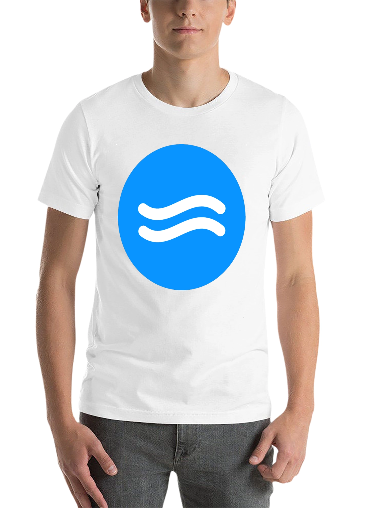 Black Trendy Black Tee with Blue Wave Circle Design view 14