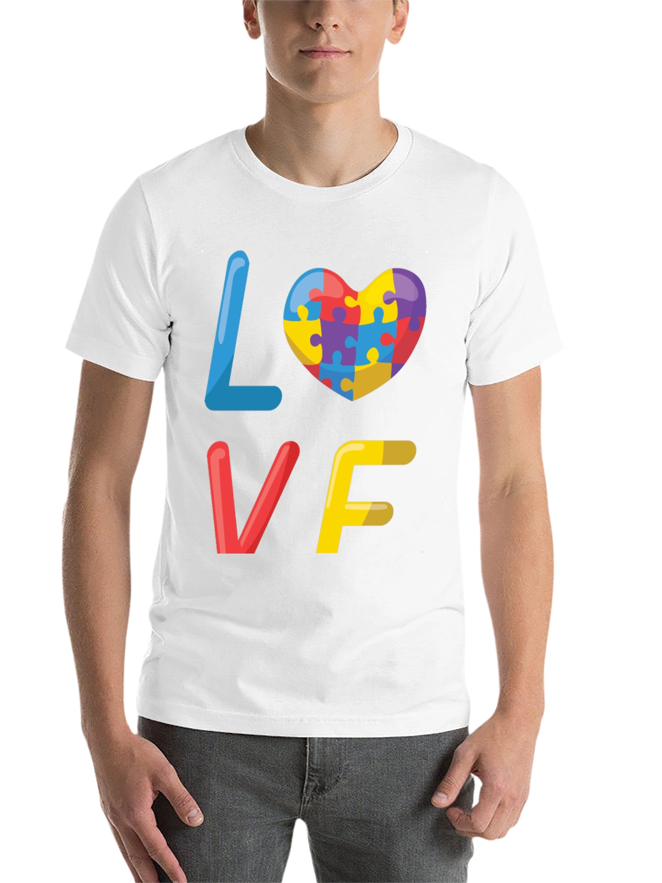Black Autism Awareness Love Puzzle Heart Graphic Tee view 14