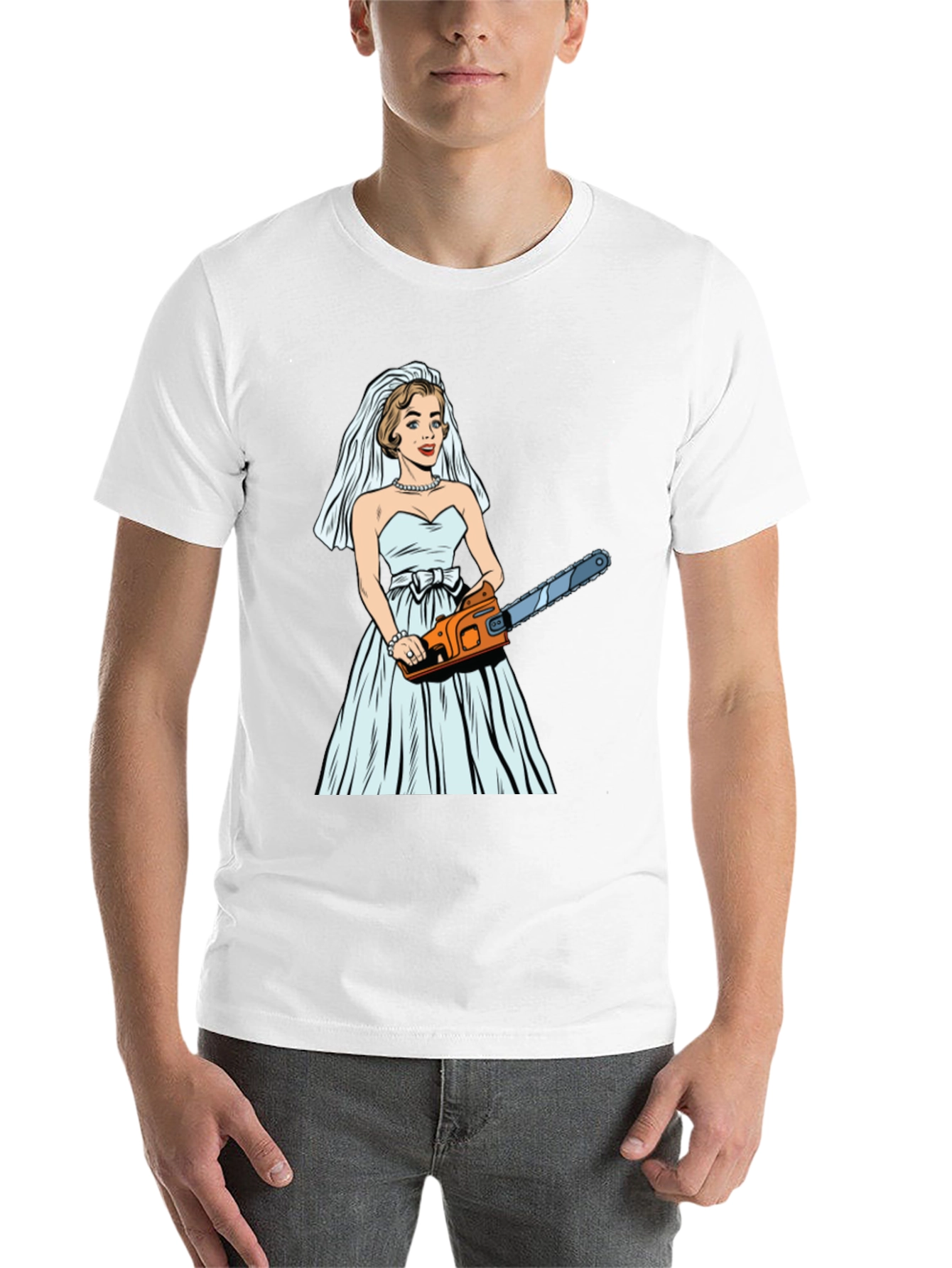 Black Bride with Chainsaw Graphic T-Shirt view 14