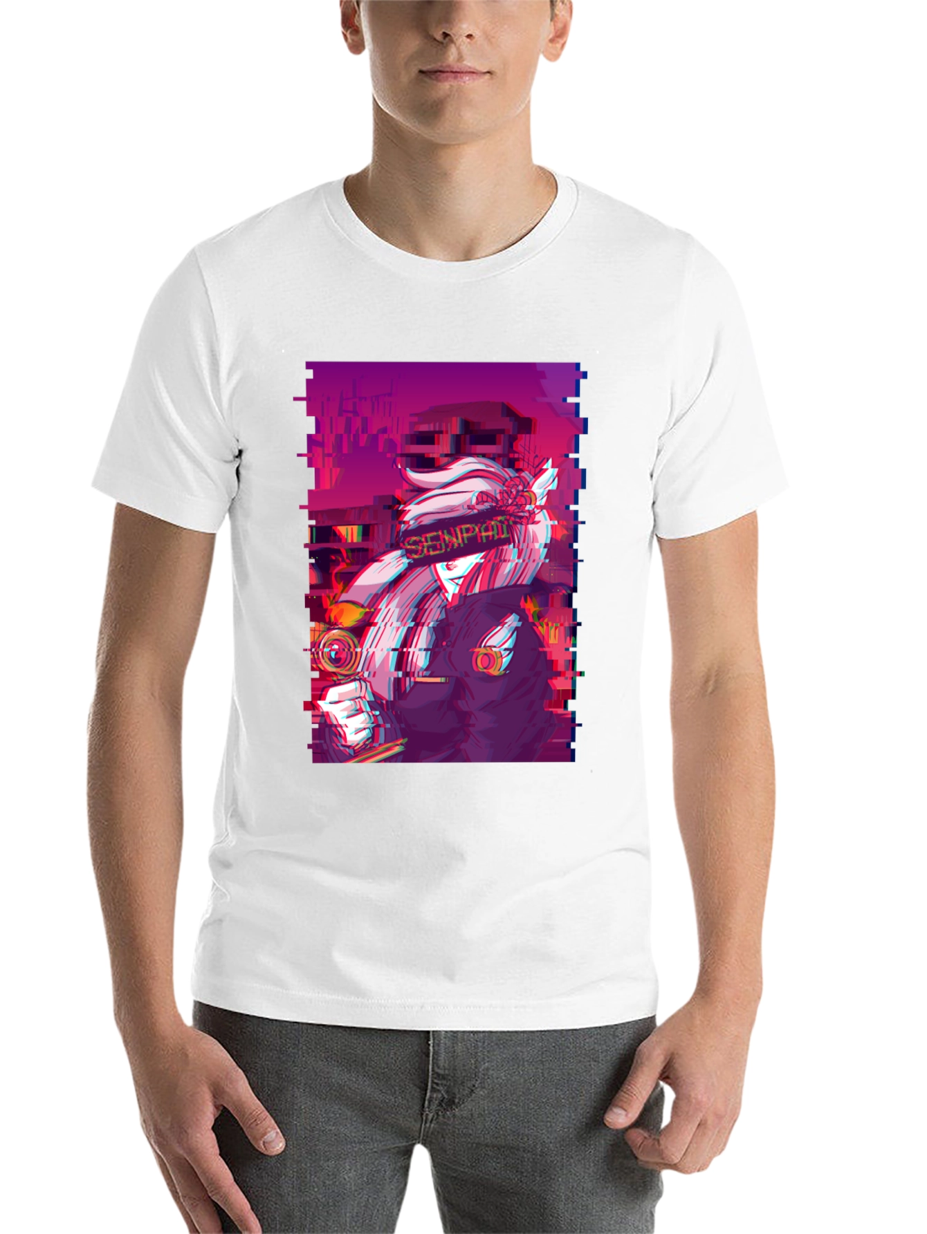 Black Anime Glitch Aesthetic Graphic Tee - Black view 14