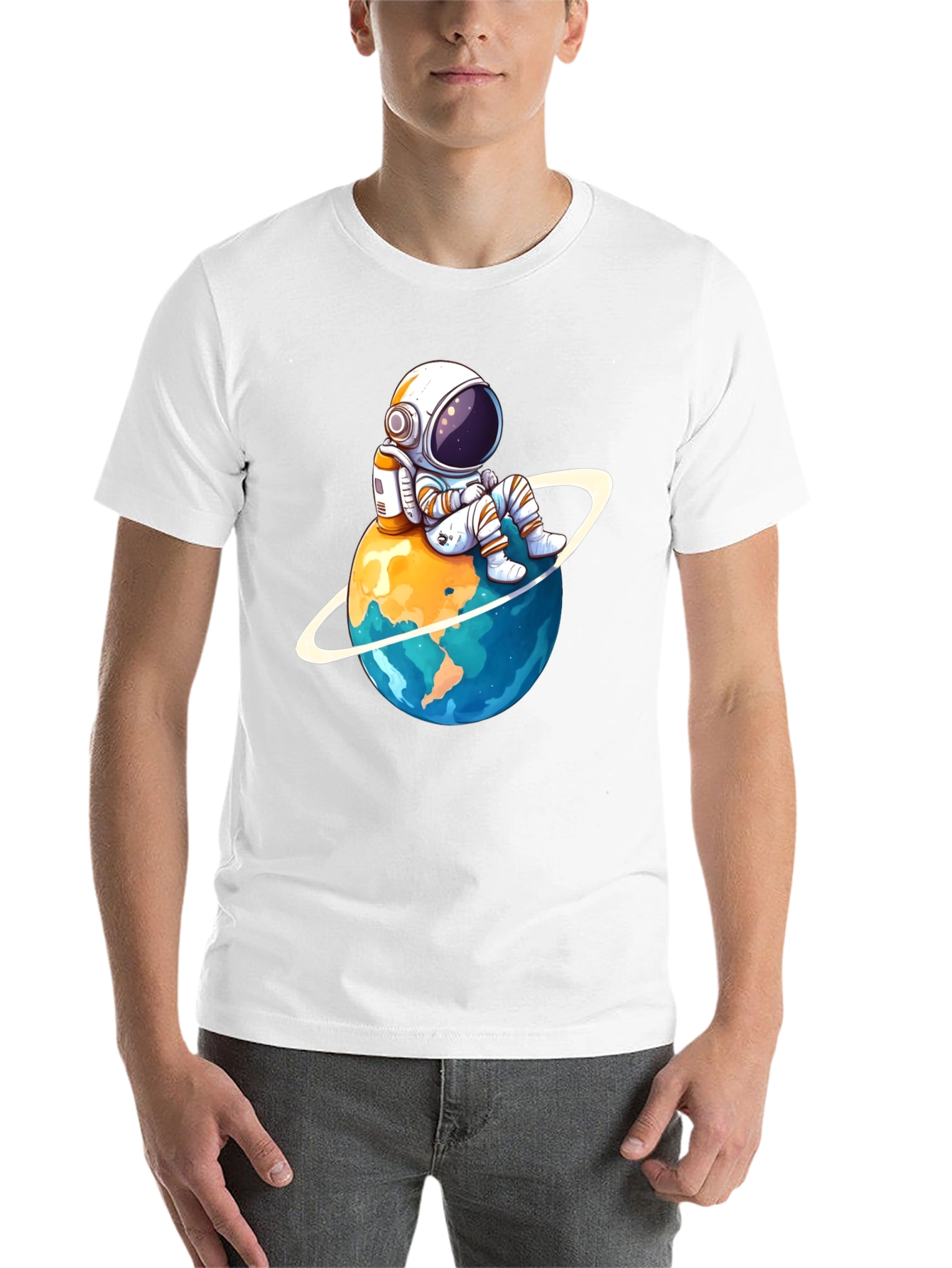 Black Astronaut on Planet T-Shirt - Black Cotton Graphic Tee view 14