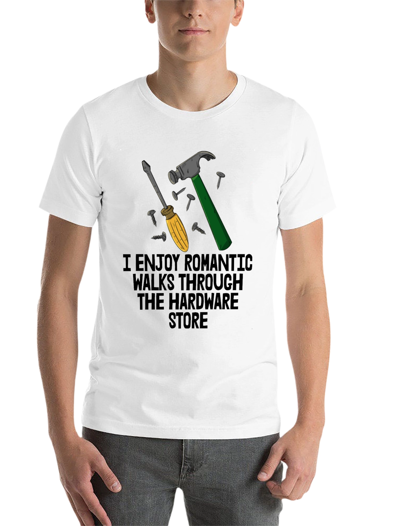 Black Hardware Store Romantic Walk T-Shirt - Men's Funny Tee view 14