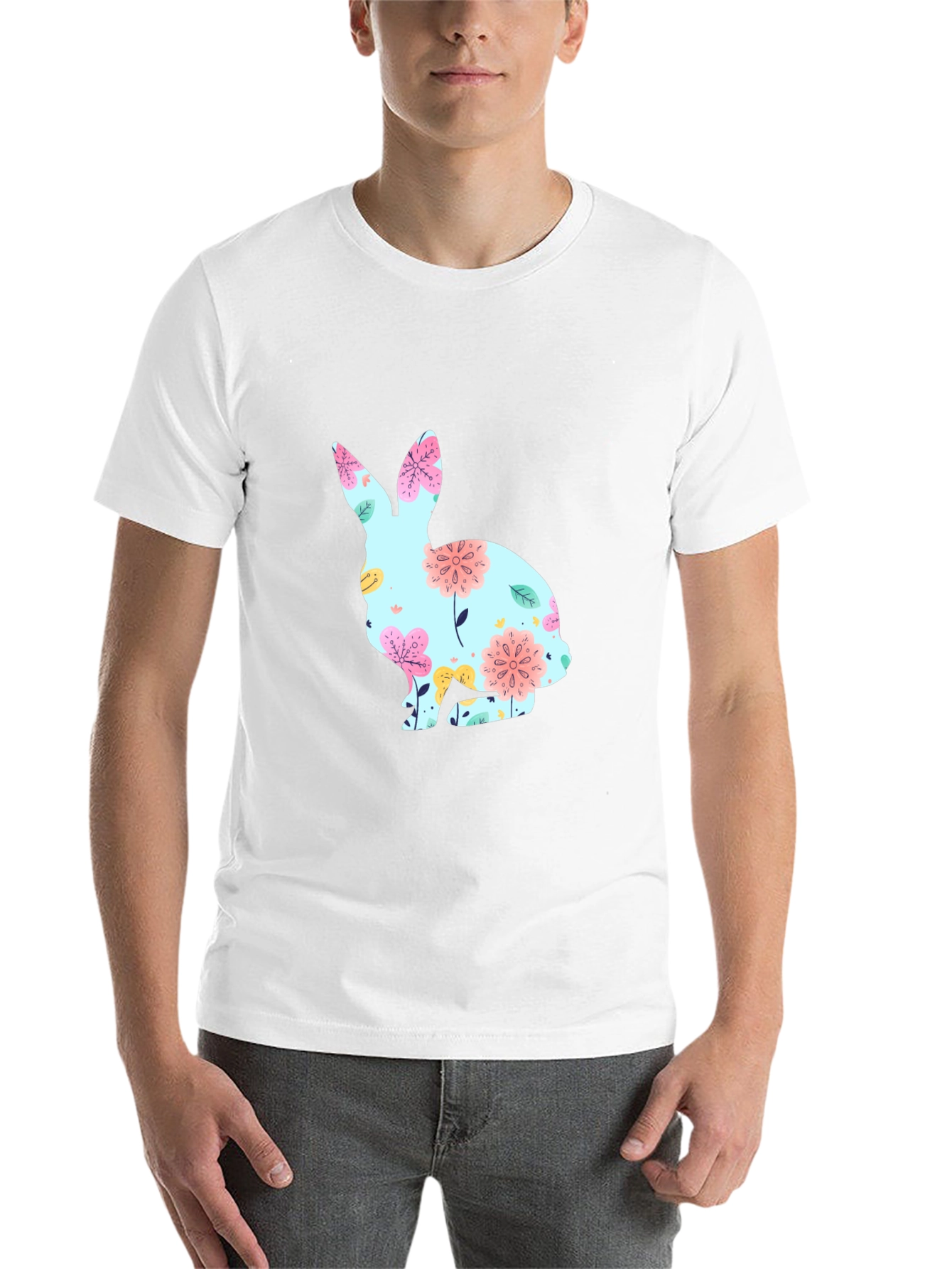 Camiseta Negra con Conejo Floral para Pascua