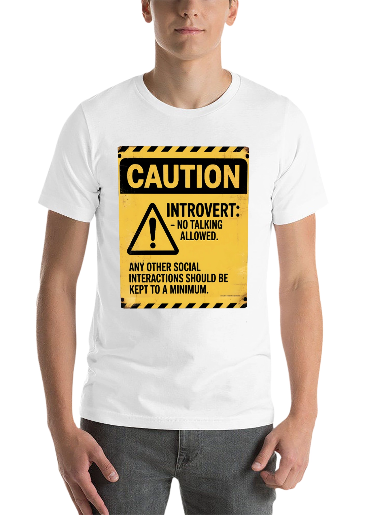 Black Caution Introvert Novelty Graphic Tee view 14
