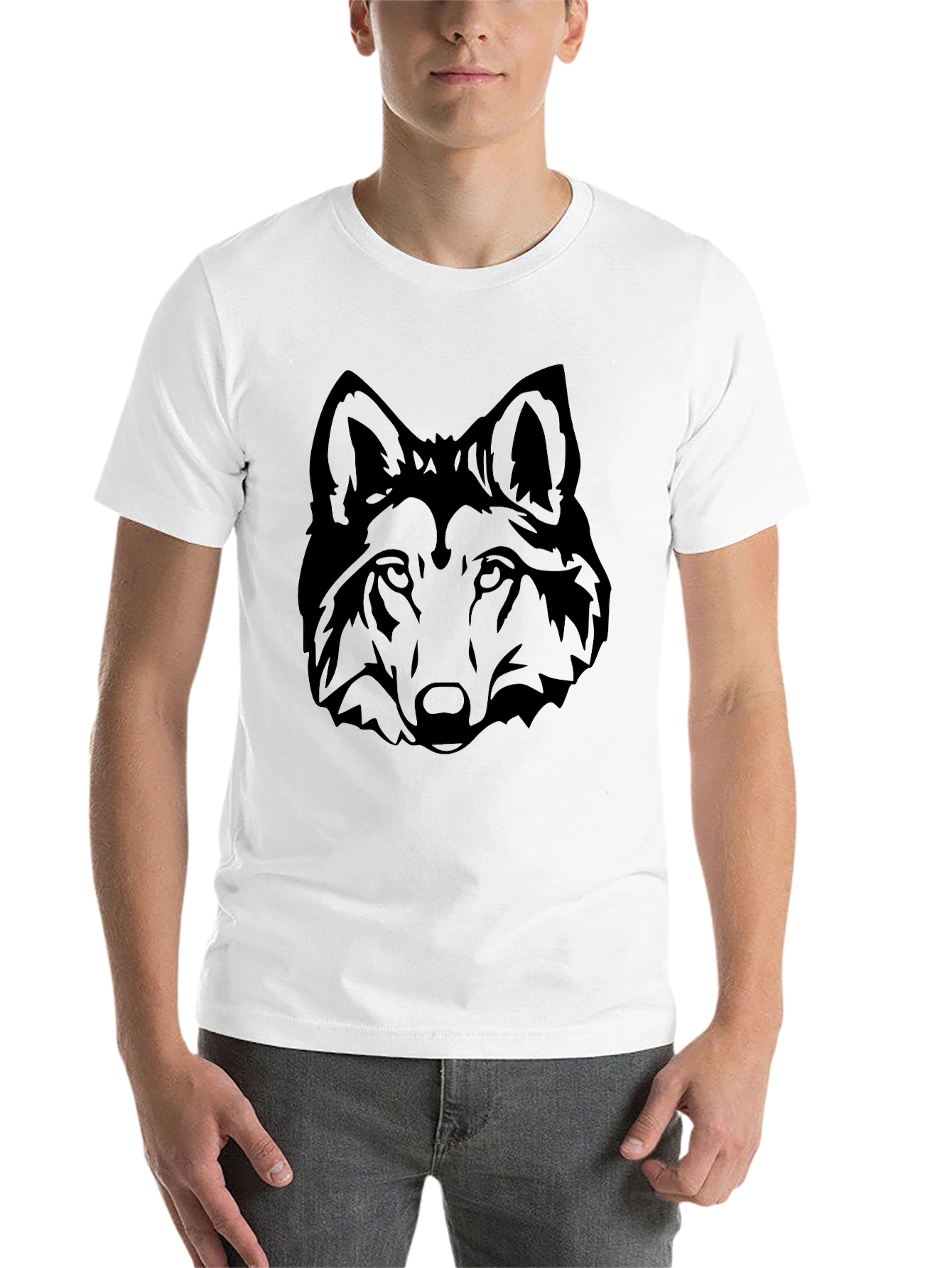 Black Black Wolf Head Graphic Tee - Men's Short Sleeve Crew Neck T-Shirt view 14