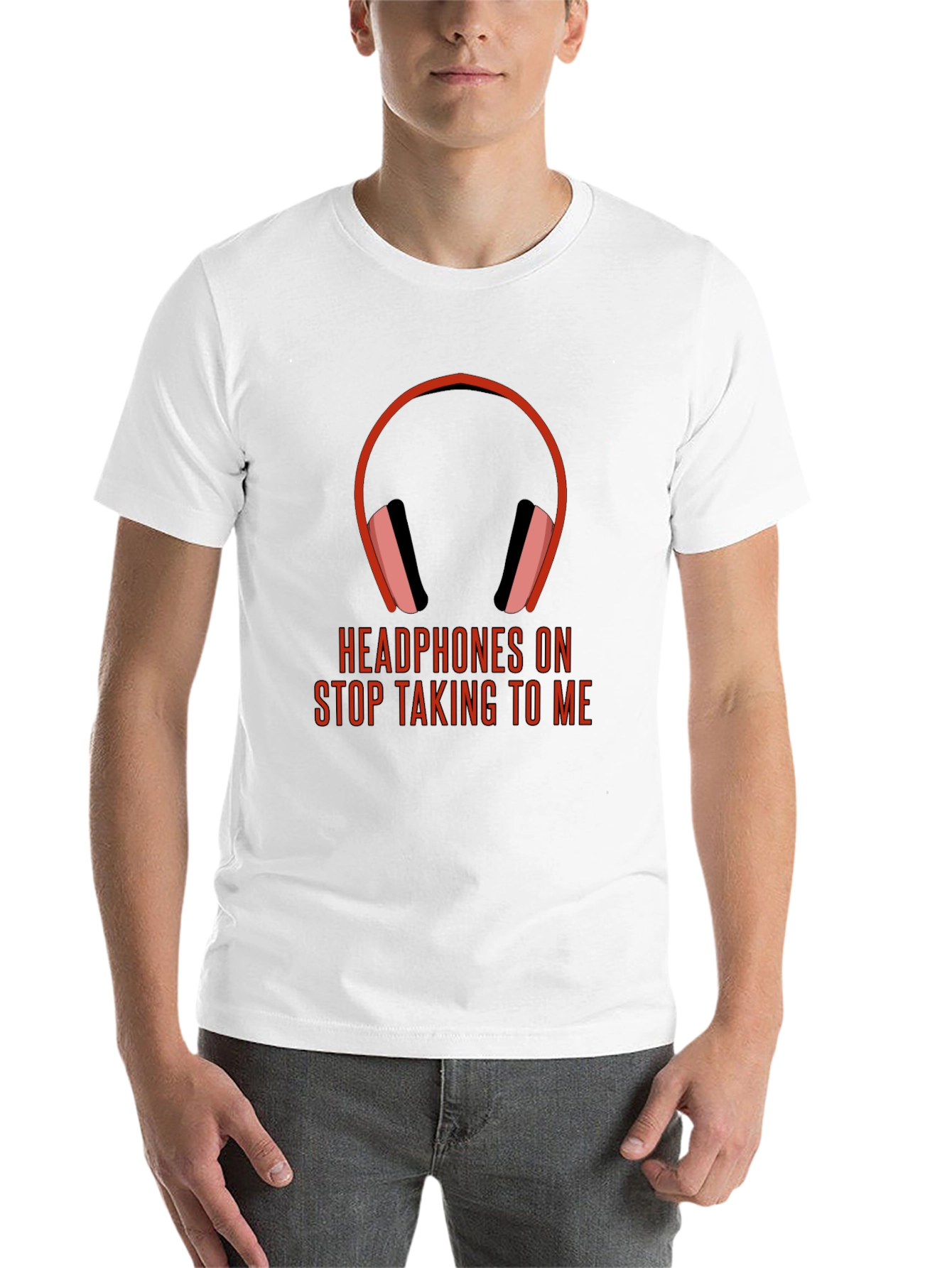 Black Headphones On Graphic Tee - Introvert Humor T-Shirt view 14