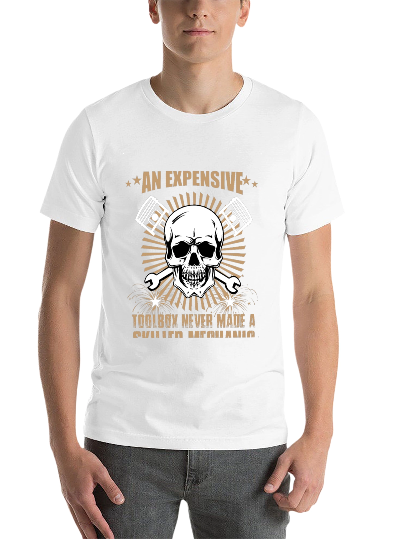 Black Expensive Toolbox Skull Mechanic T-Shirt view 14