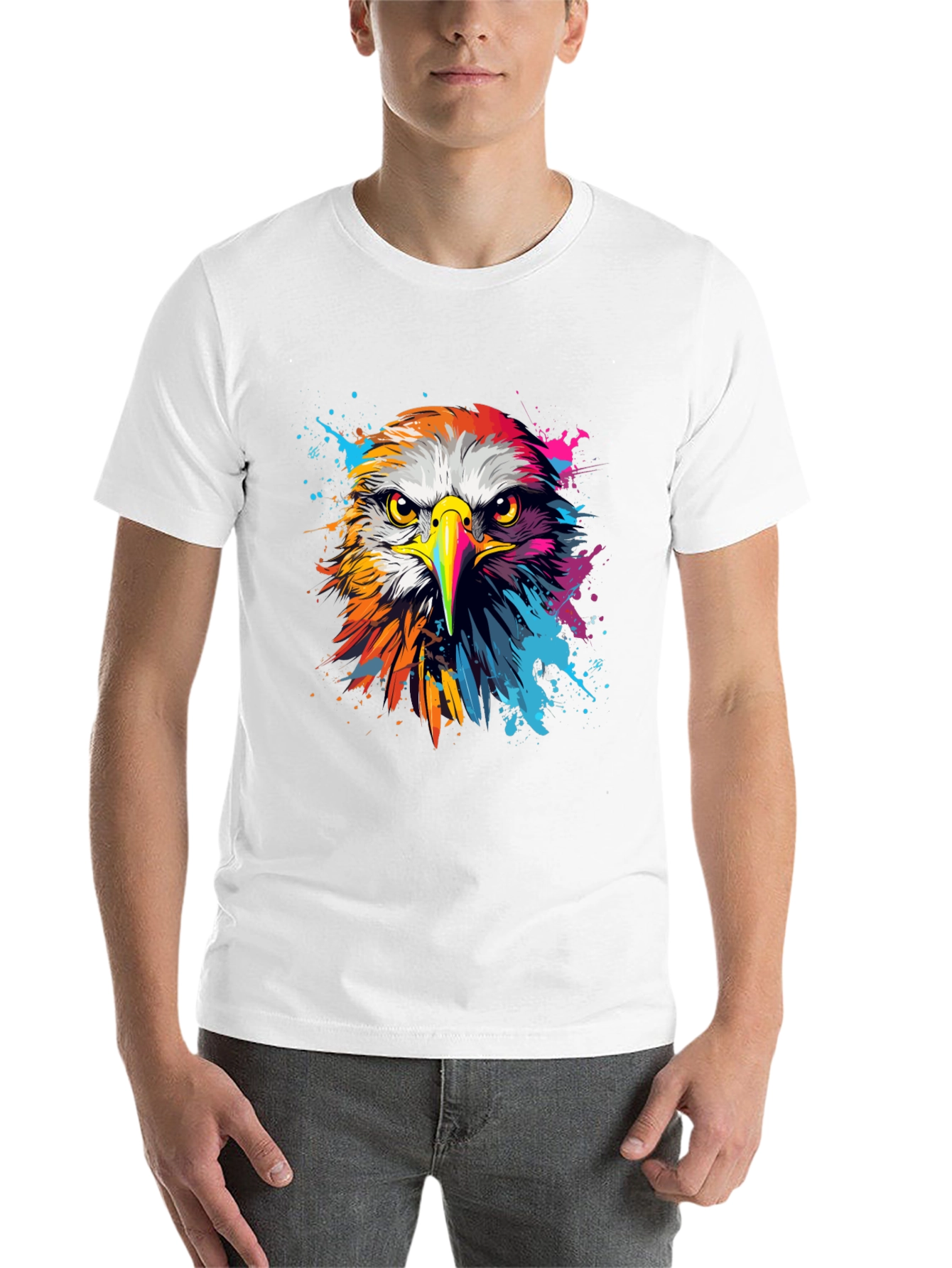 Black Vibrant Eagle Graphic Tee - Bold Black Cotton T-Shirt view 14