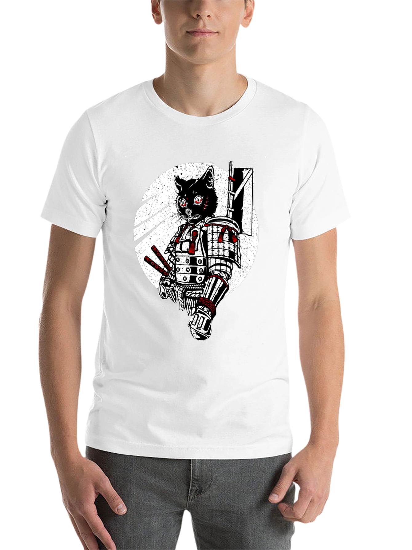 Black Samurai Cat Graphic Tee - Black Cotton T-Shirt view 14