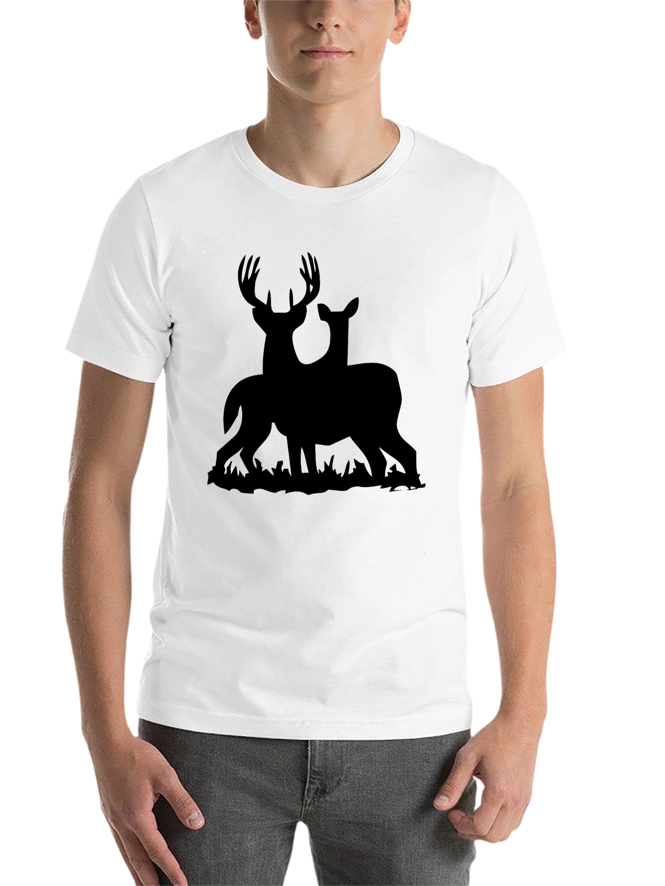 Black Deer Silhouette Graphic Tee - Black Cotton Blend view 14
