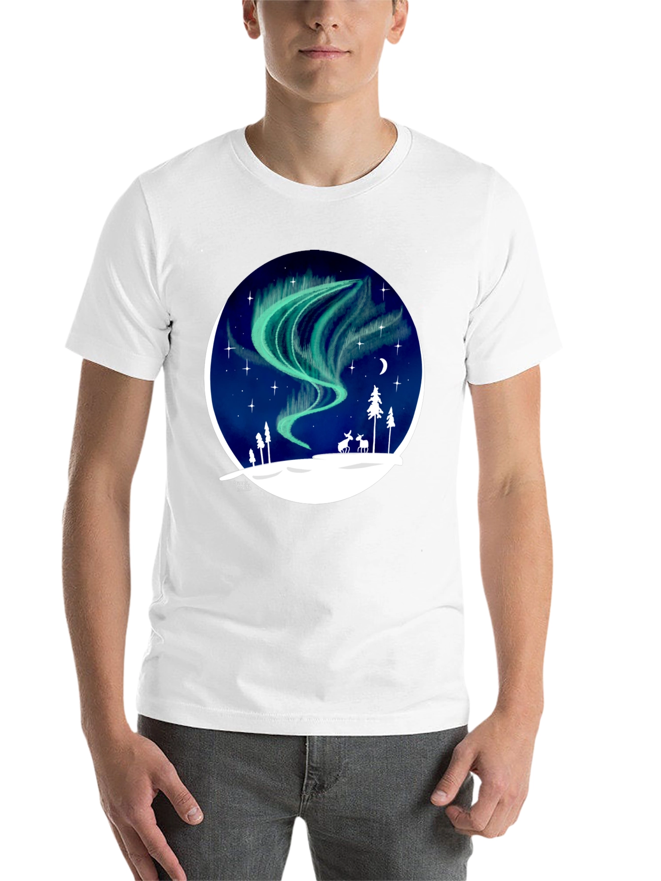 Black Northern Lights T-Shirt: Unique Winter Scene Design view 14