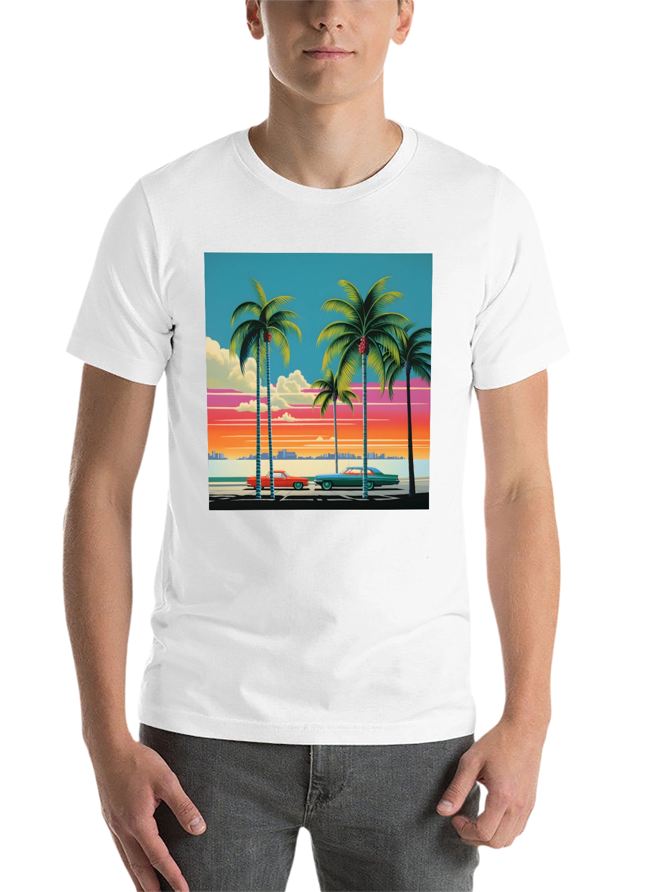Black Retro Miami Beach Palm Tree T-Shirt view 14