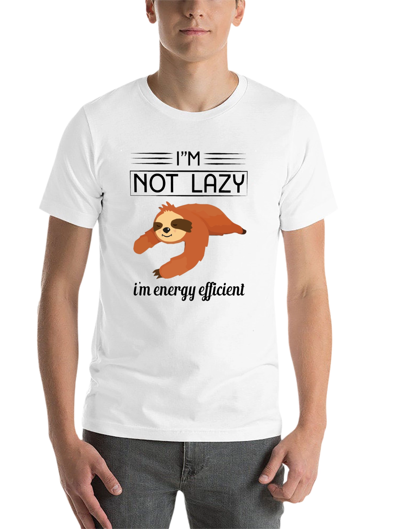 Black I'm Not Lazy Energy Efficient Sloth Graphic T-Shirt view 14