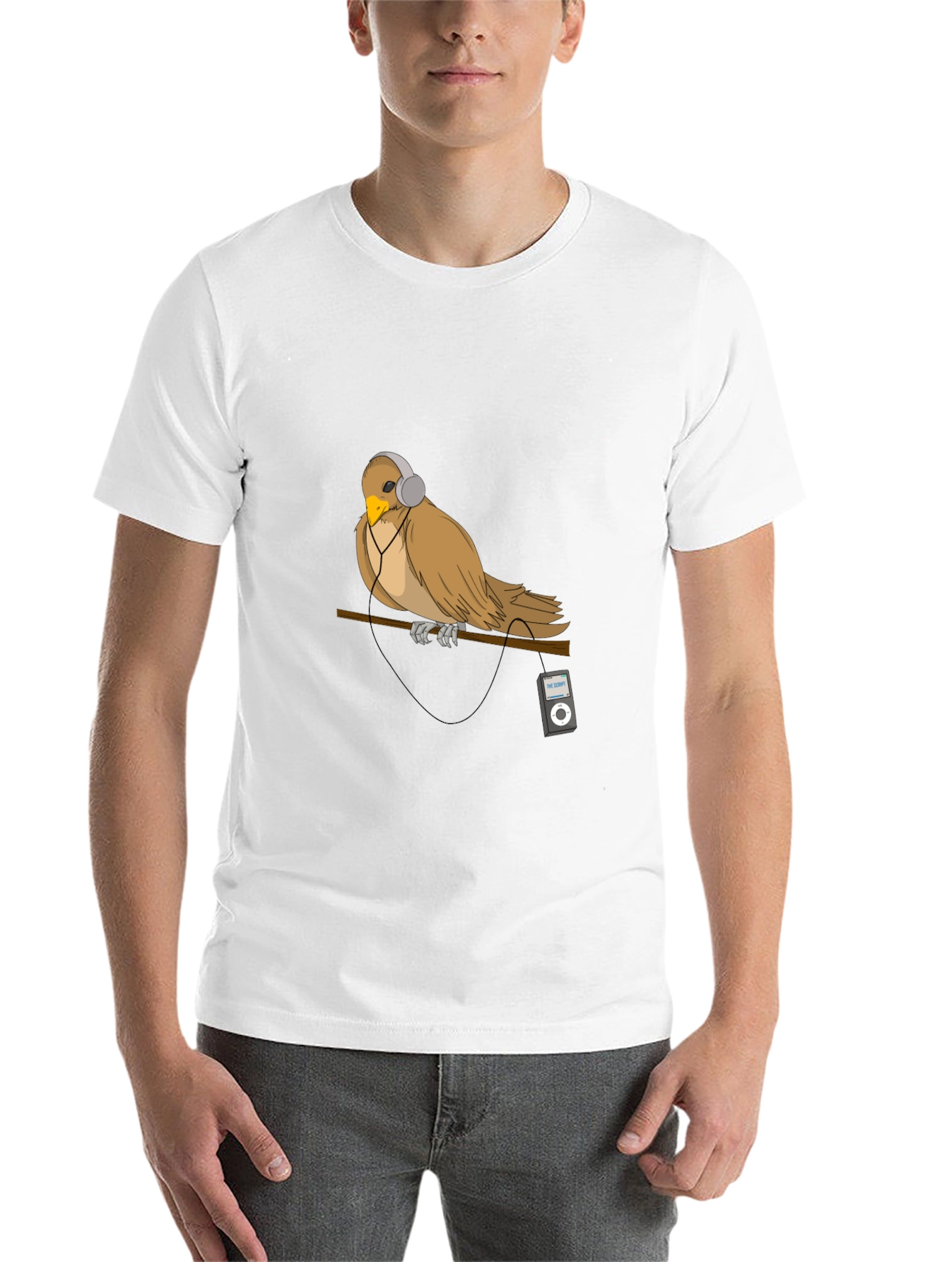 Black Bird with Headphones Graphic T-Shirt view 14