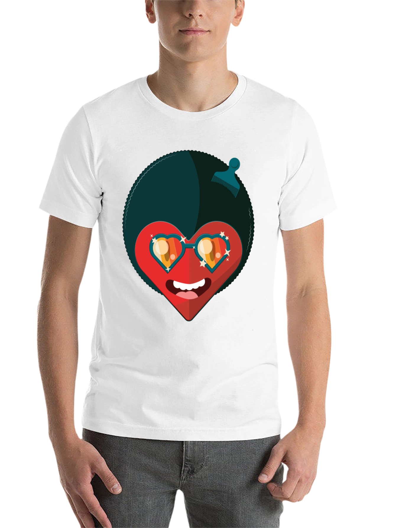 Black Funky Heart Afro T-Shirt - Black Graphic Tee view 14