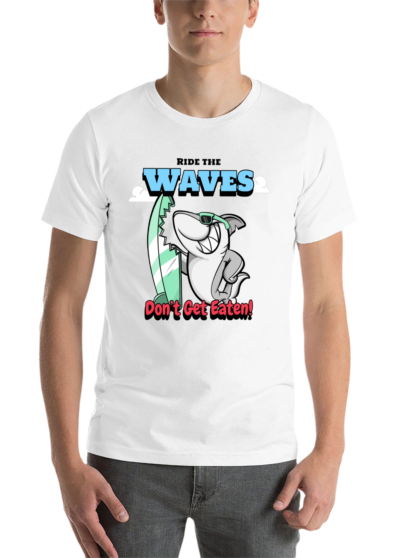 Black Ride the Waves Shark Graphic T-Shirt view 14