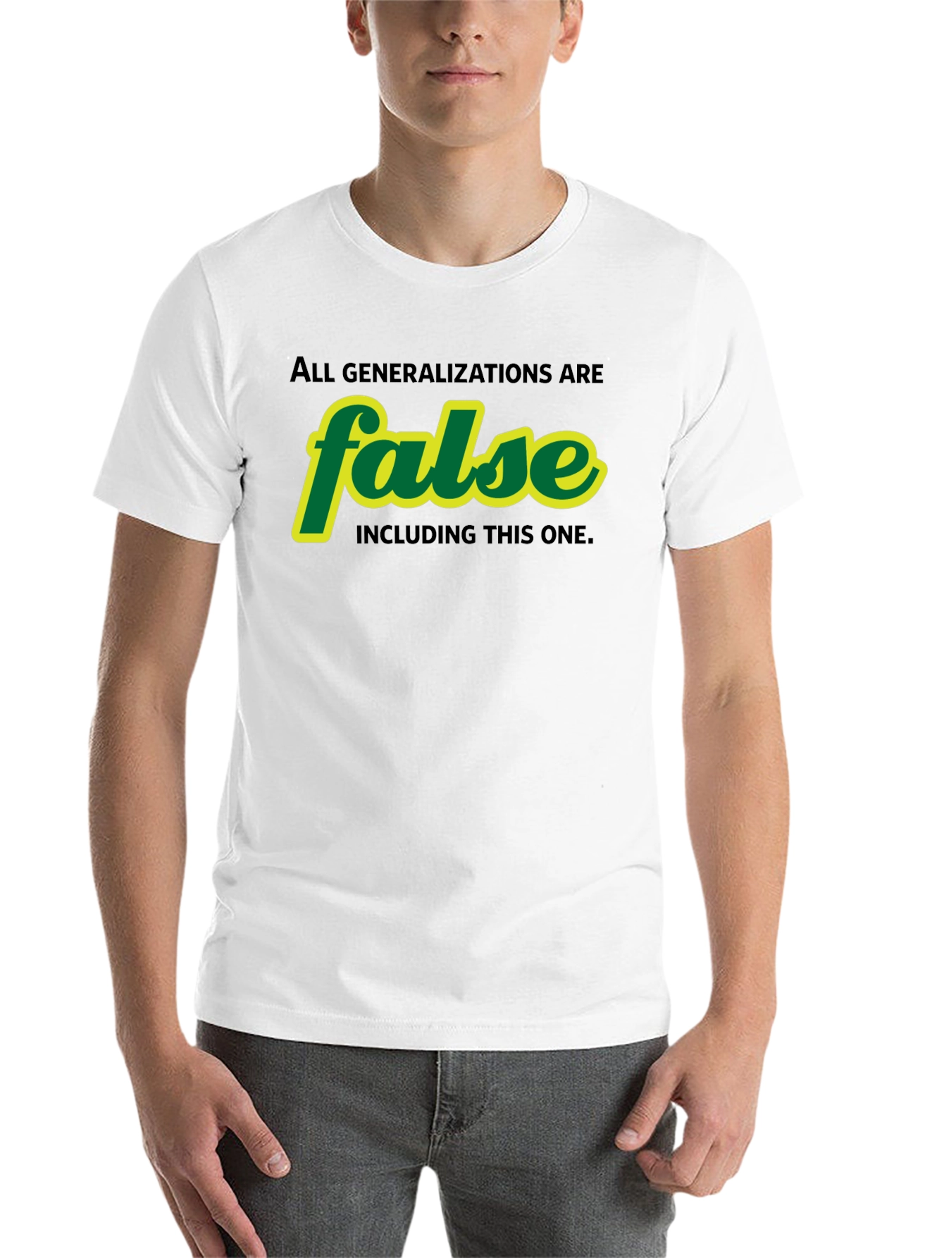 Black False Generalizations Funny Graphic T-Shirt view 14