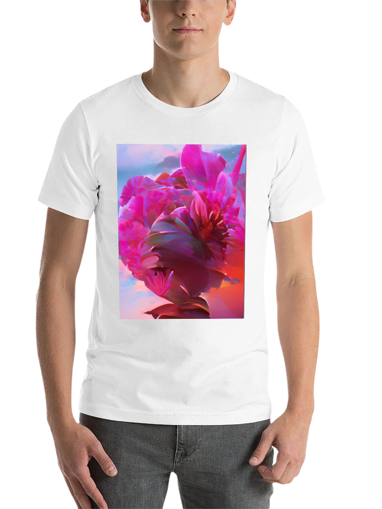 Black Floral Graphic Tee - Abstract Pink Flower Design view 14