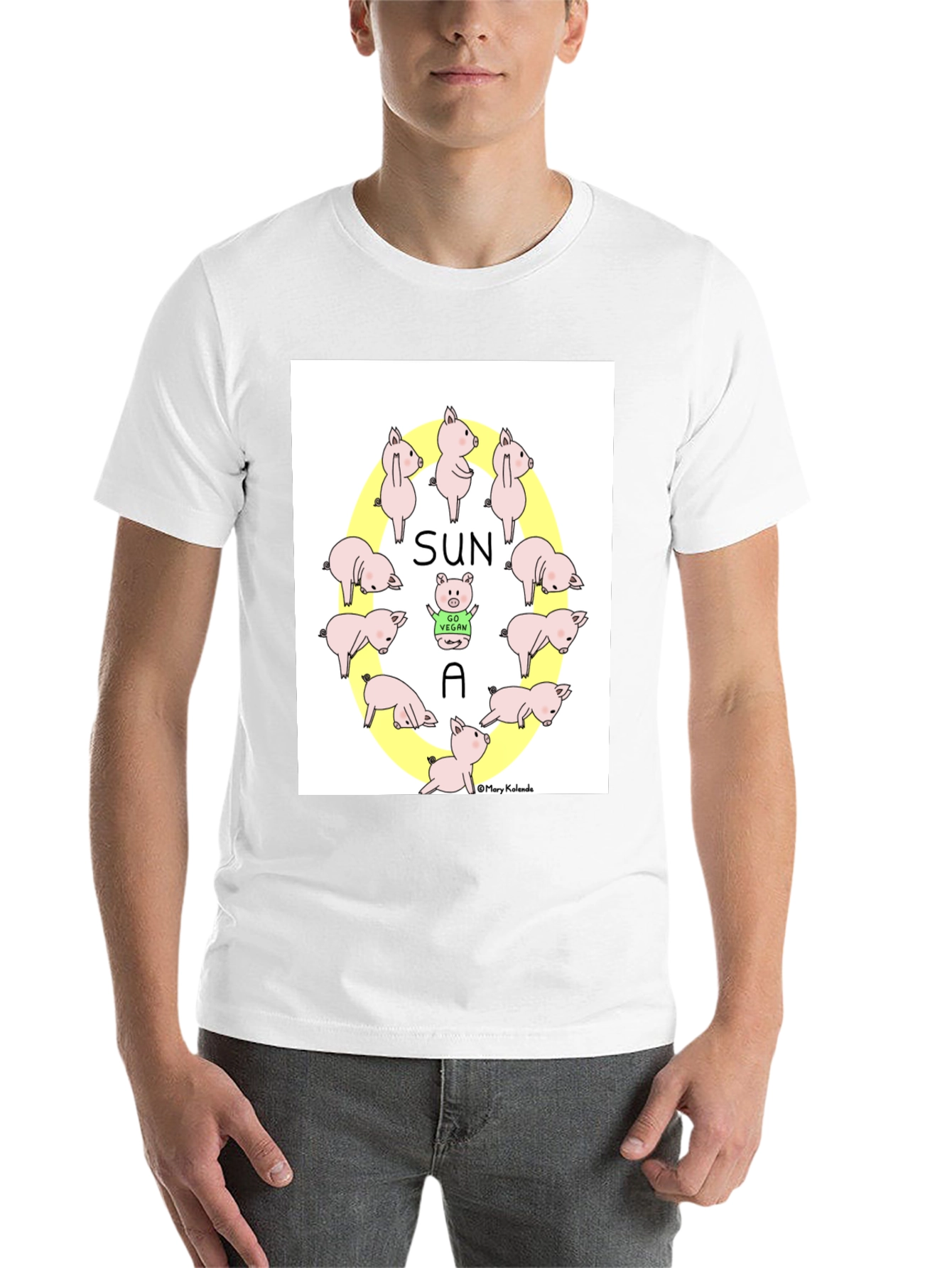 Black Cute Vegan Pig T-Shirt - Sun A Vegan Pun Tee view 14