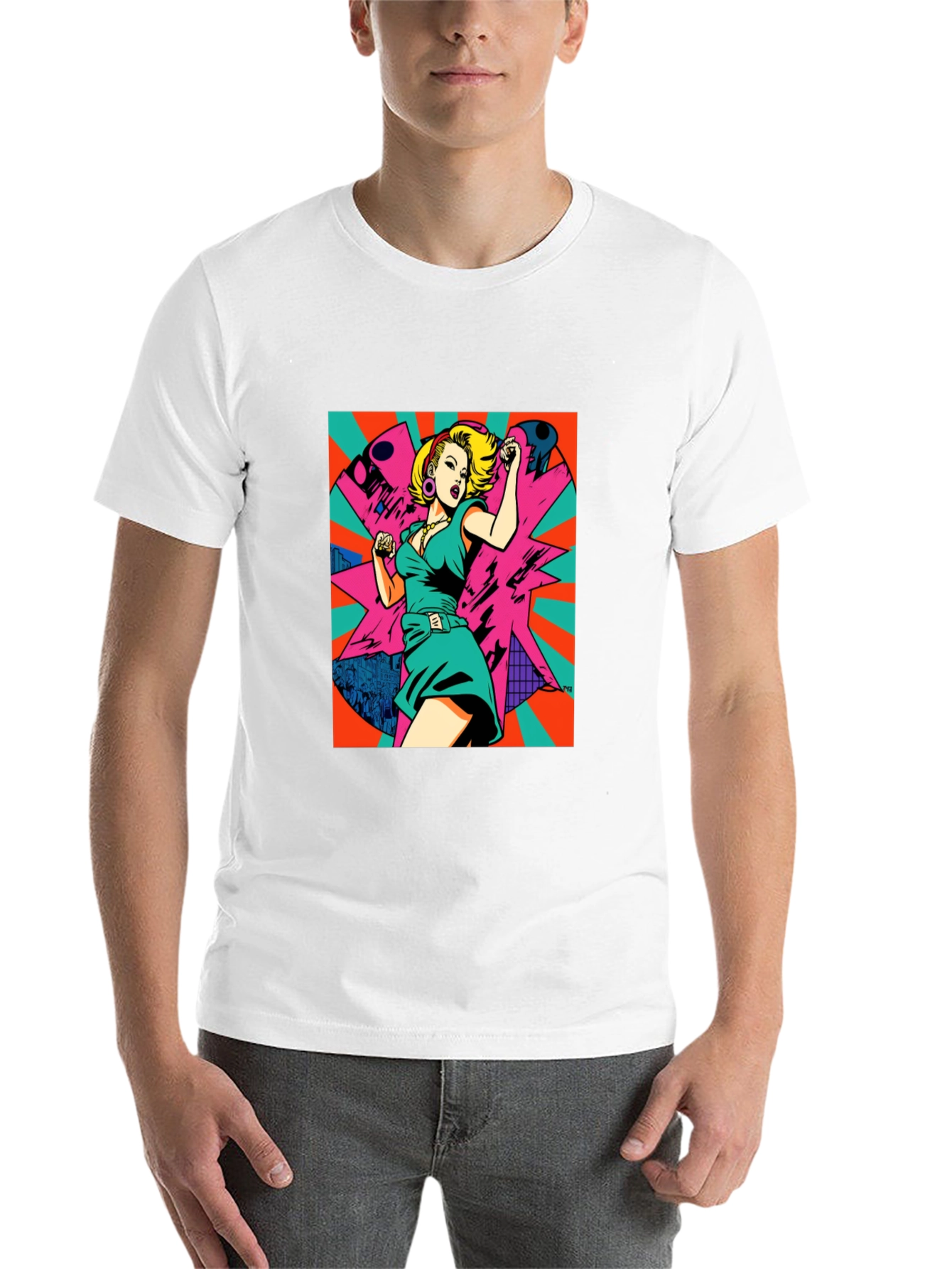 Black Retro Pop Art Woman Graphic Tee - Black view 14