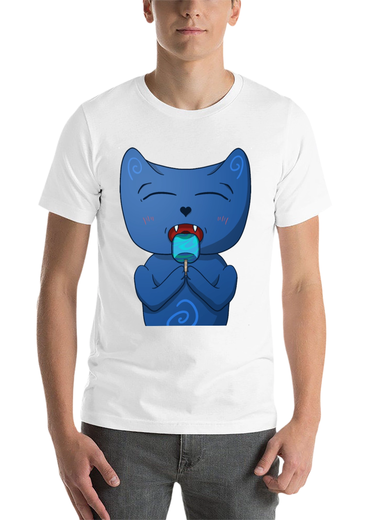 Black Cool Cat Licking Popsicle Black T-Shirt view 14