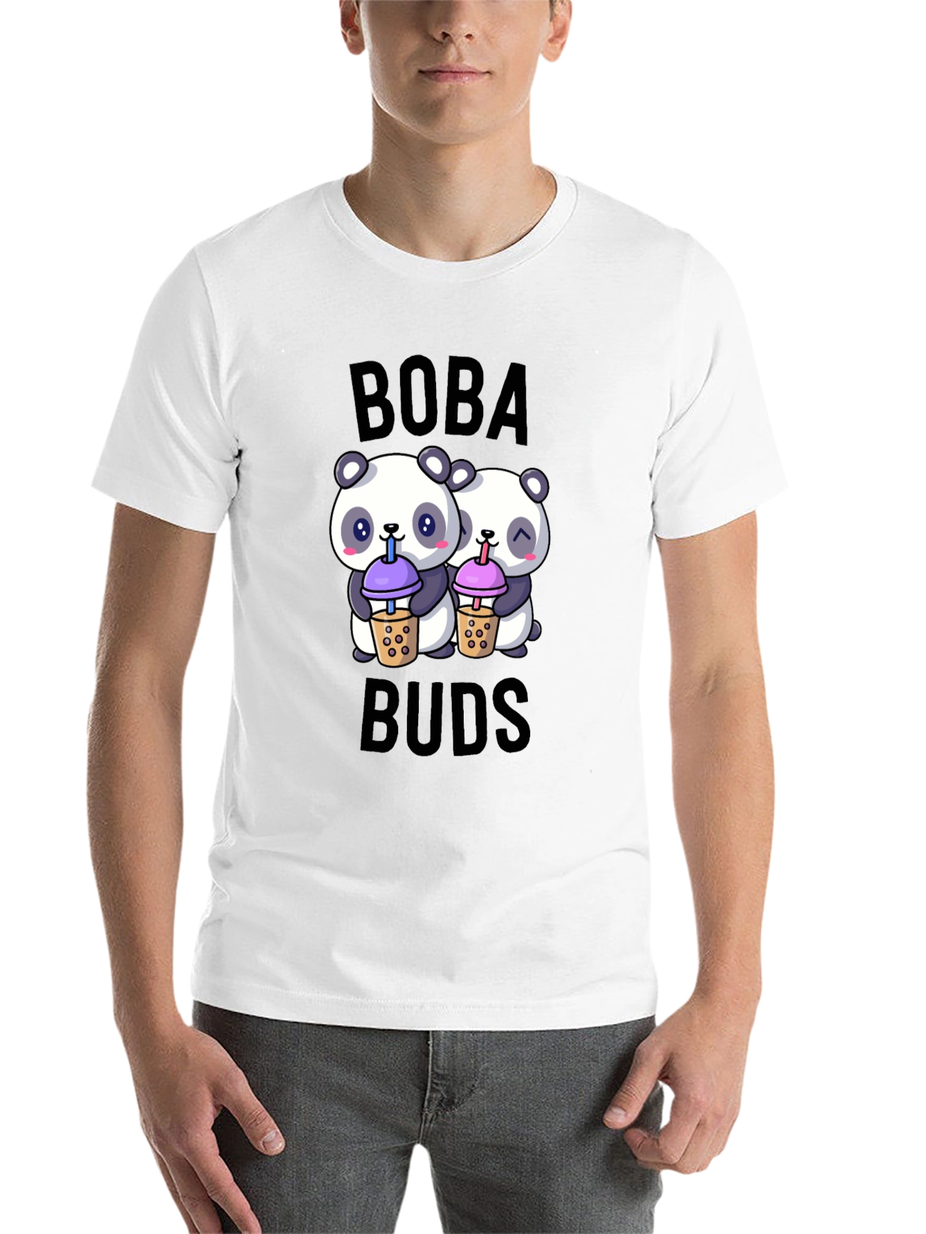 Black Boba Buds Panda T-Shirt: Cute Bubble Tea Lover Tee view 14