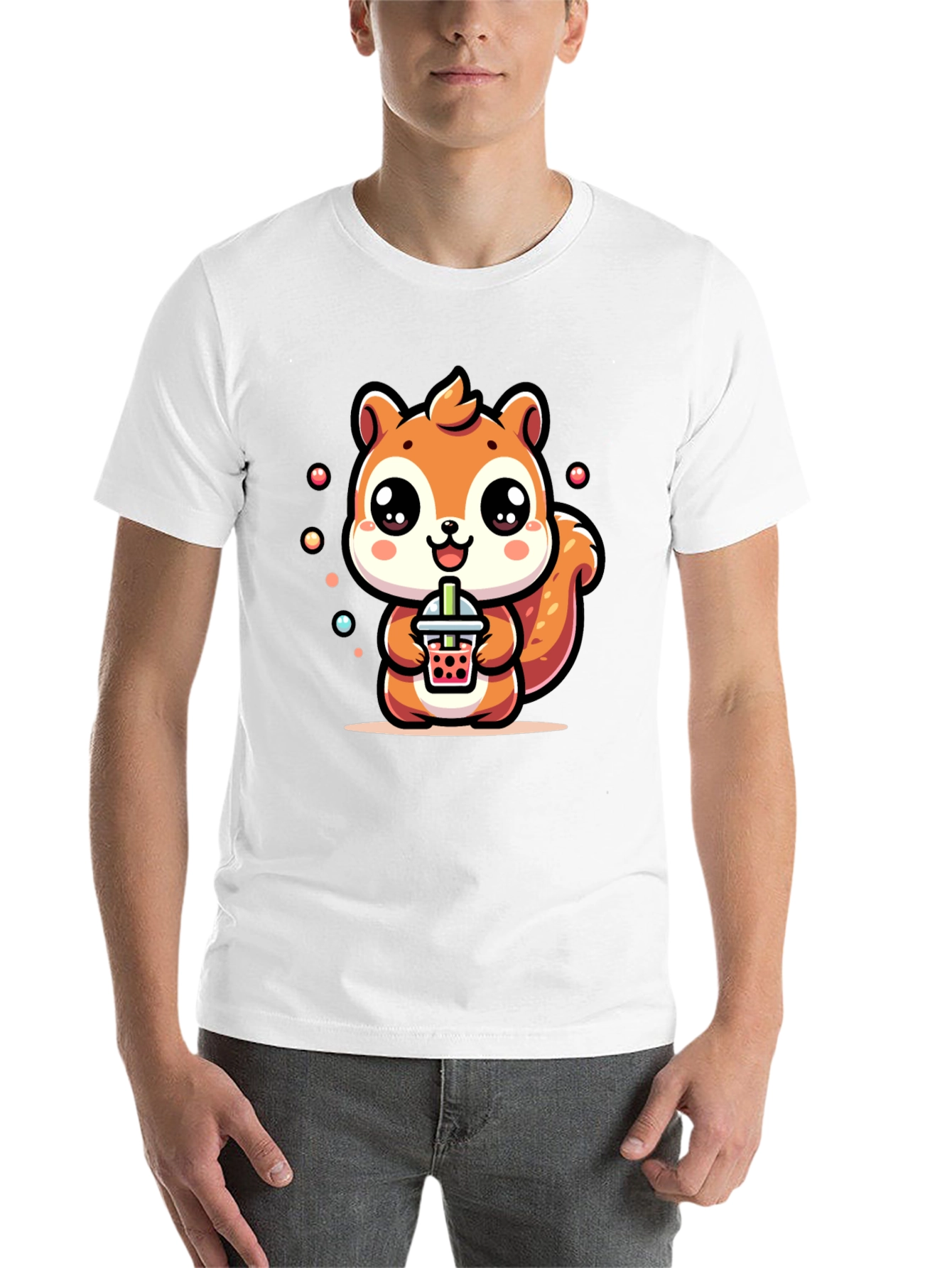 Black Cute Squirrel Boba Tea Graphic T-Shirt view 14