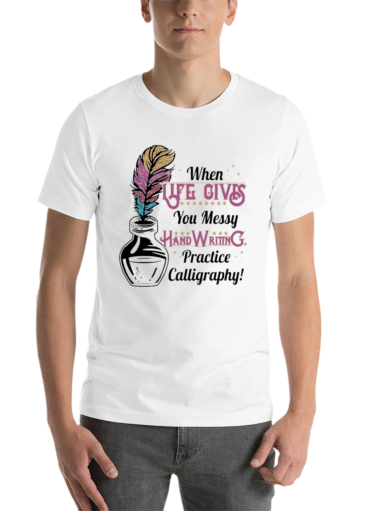 Calligraphy Practice T-Shirt - Messy Handwriting Design - 14