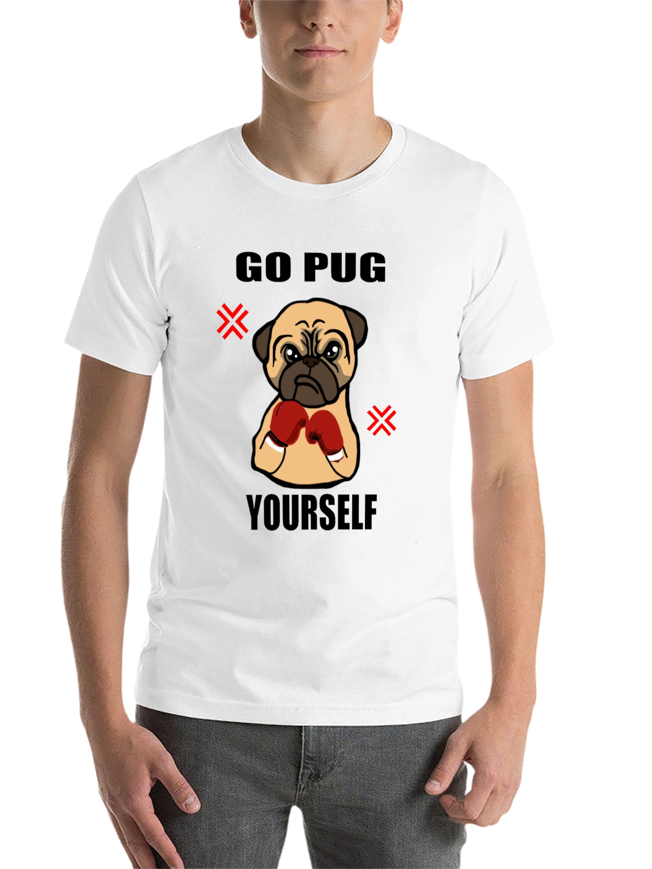 Black Go Pug Yourself Funny Boxing Pug Graphic T-Shirt view 14