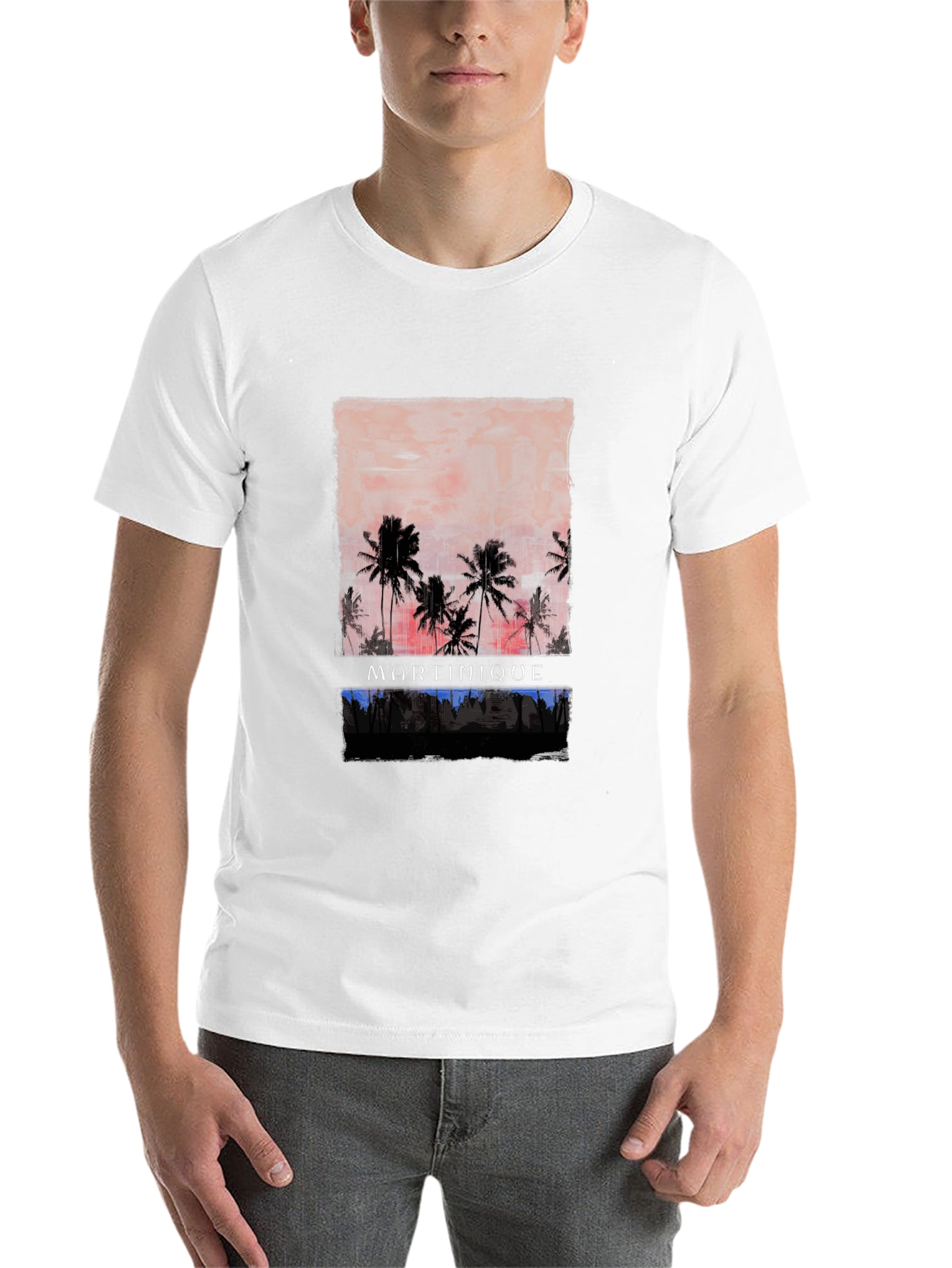 Black Martinique Palm Tree Sunset Graphic Tee view 14