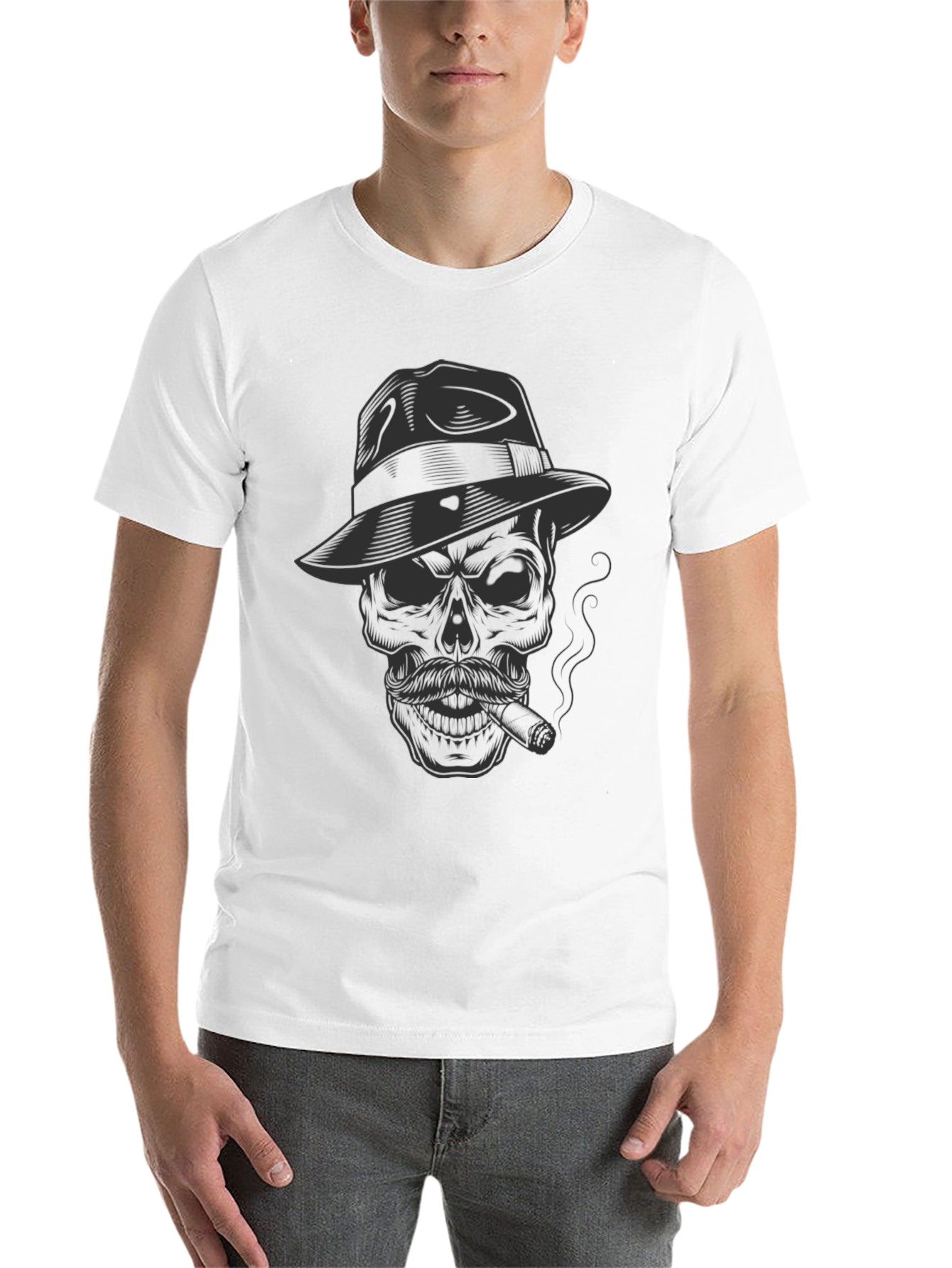 Black Skull Fedora Cigar T-Shirt - Dark Humor Graphic Tee view 14