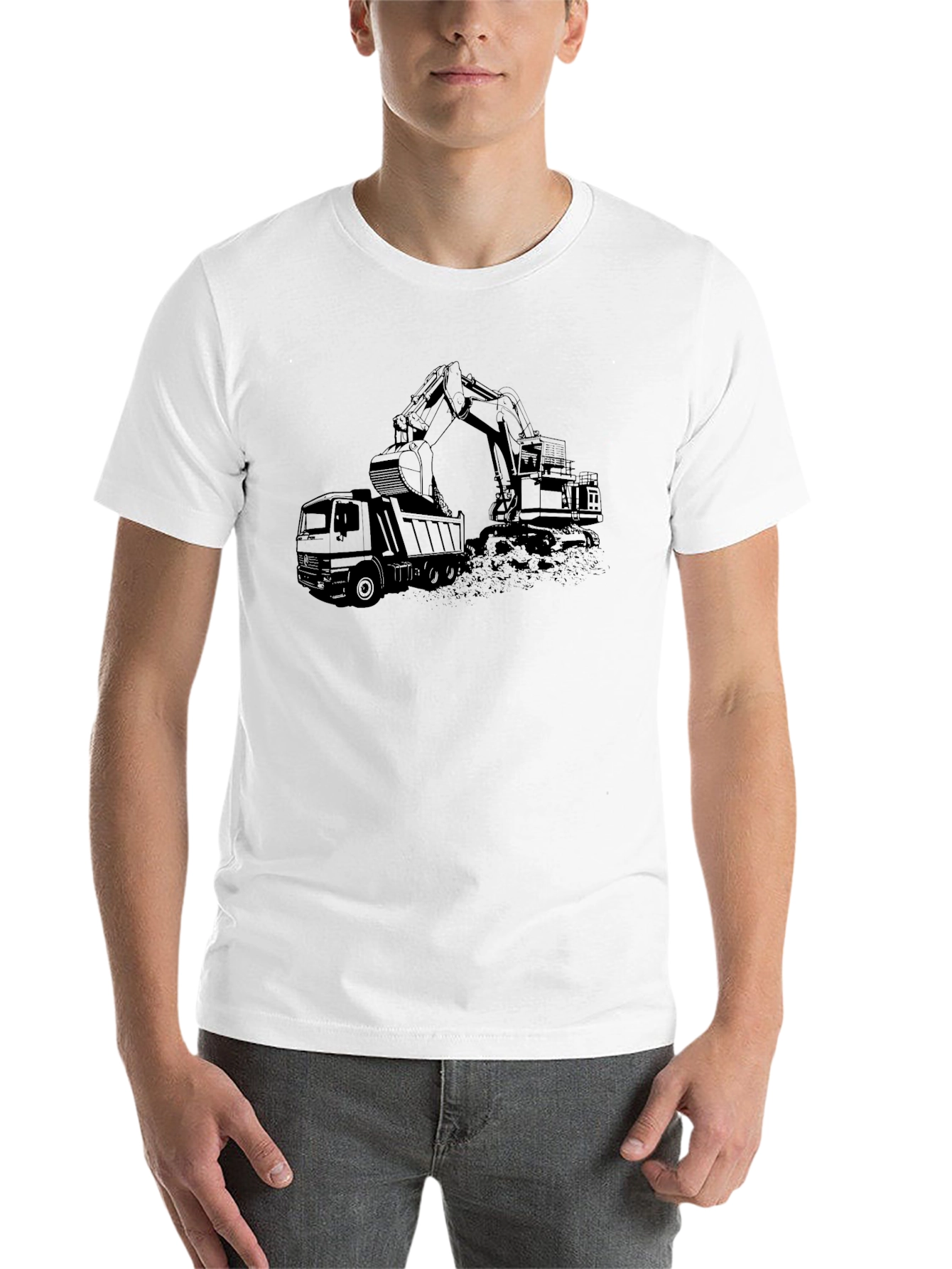 Black Excavator & Dump Truck Graphic Tee - 14