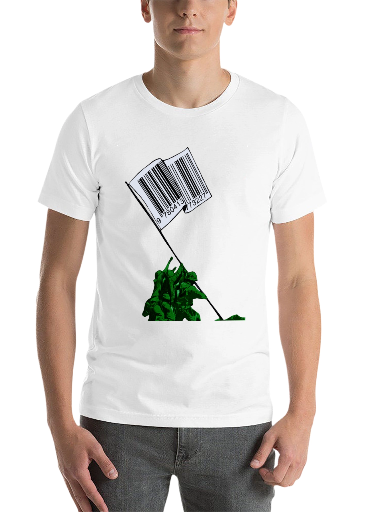 Black Barcode Flag Raising Graphic T-Shirt view 14