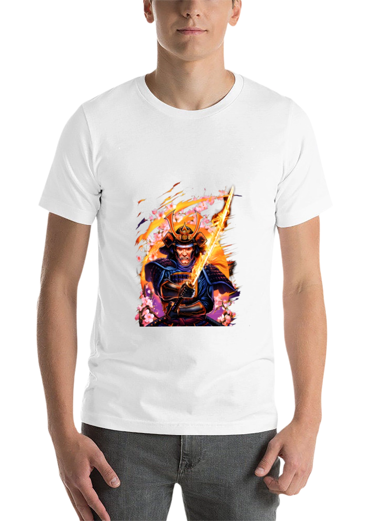 Black Samurai Warrior Graphic Print Black T-Shirt view 14