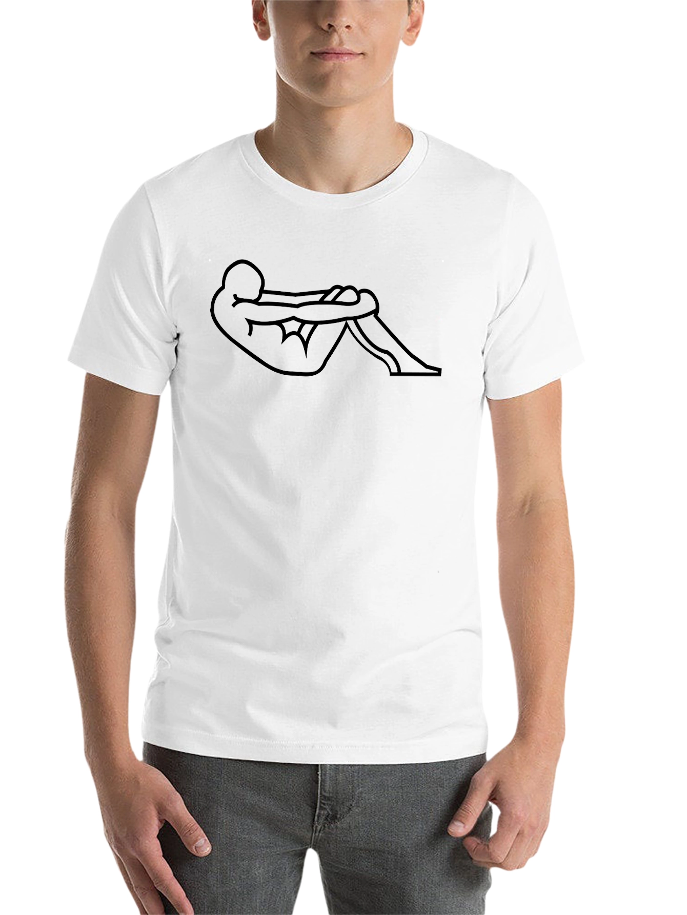 Minimalist Outline Man in Fetal Position Black T-Shirt - 14