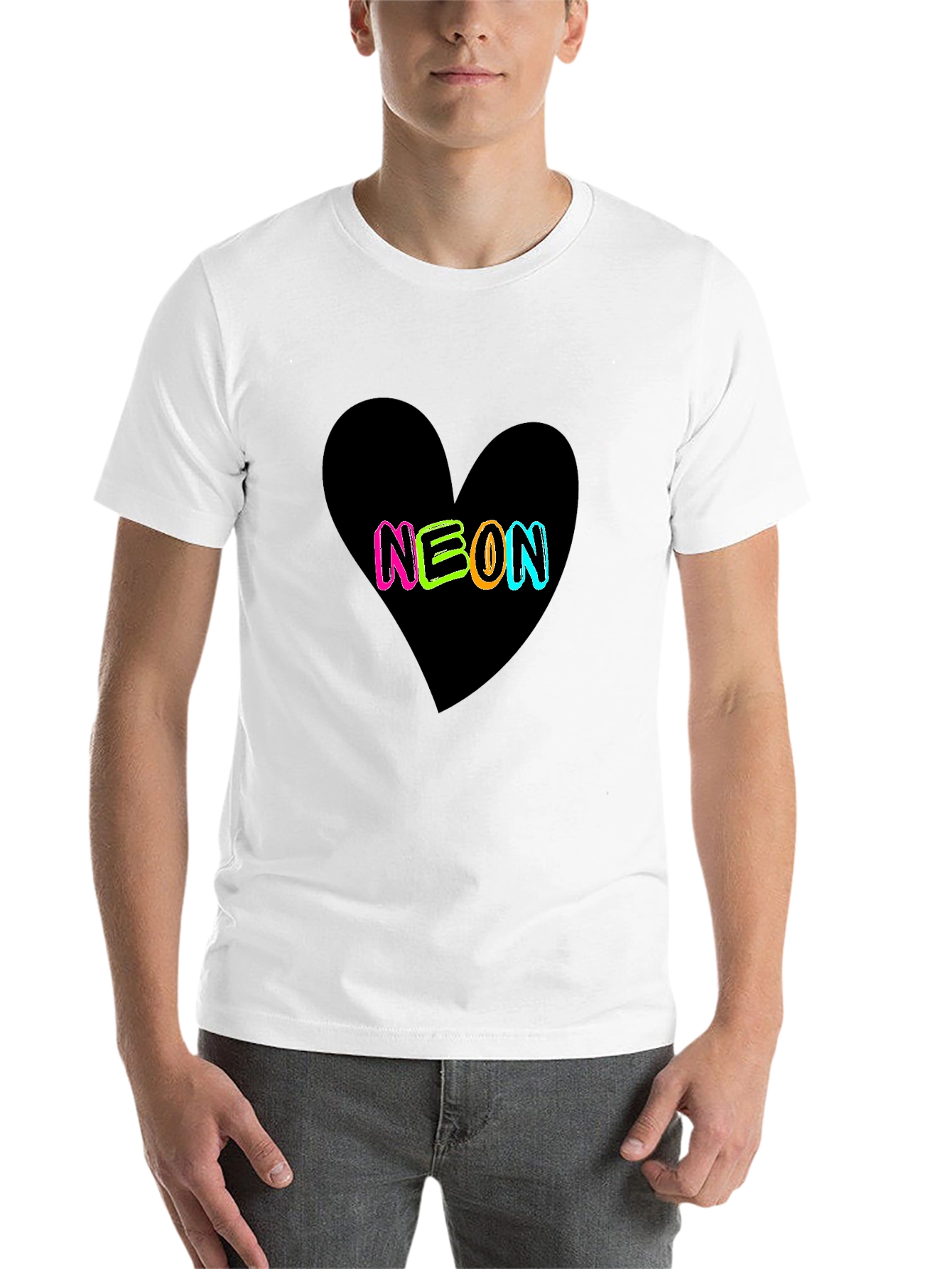 Black Neon Heart Graphic Black T-Shirt view 14