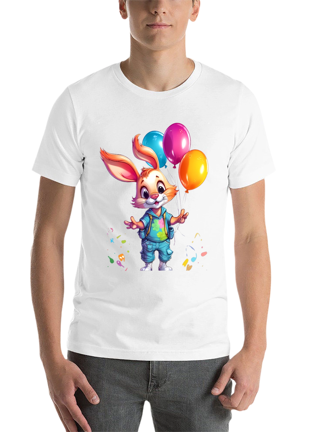 Black Cute Bunny with Balloons Graphic Tee view 14