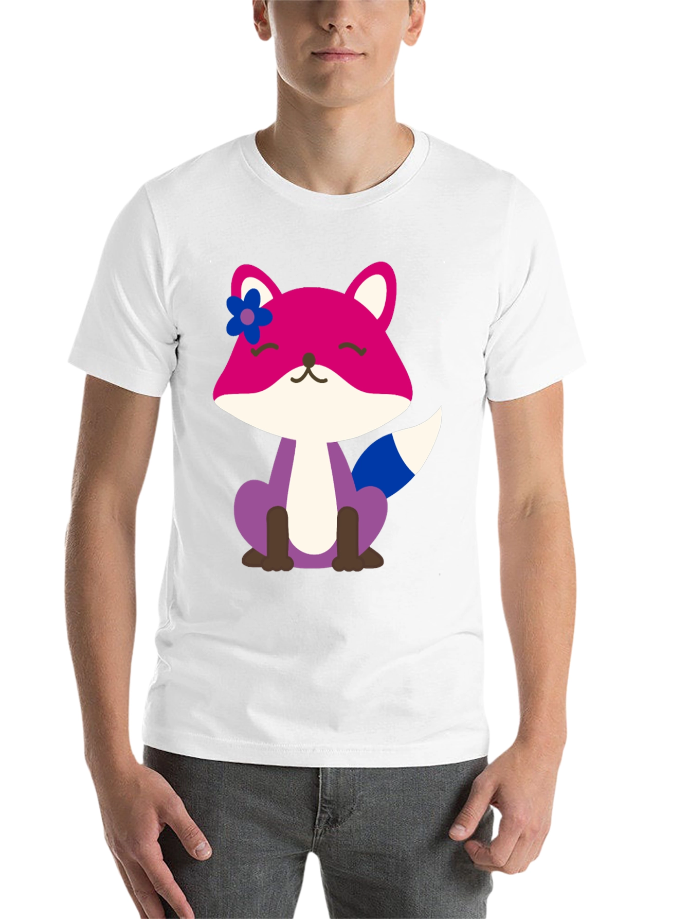 Black Cute Fox Bi Pride T-Shirt - Soft Cotton Blend view 14