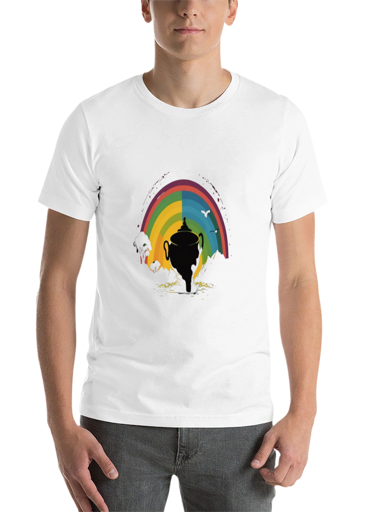 Black Rainbow Trophy Graphic Tee - Black Cotton Shirt view 14