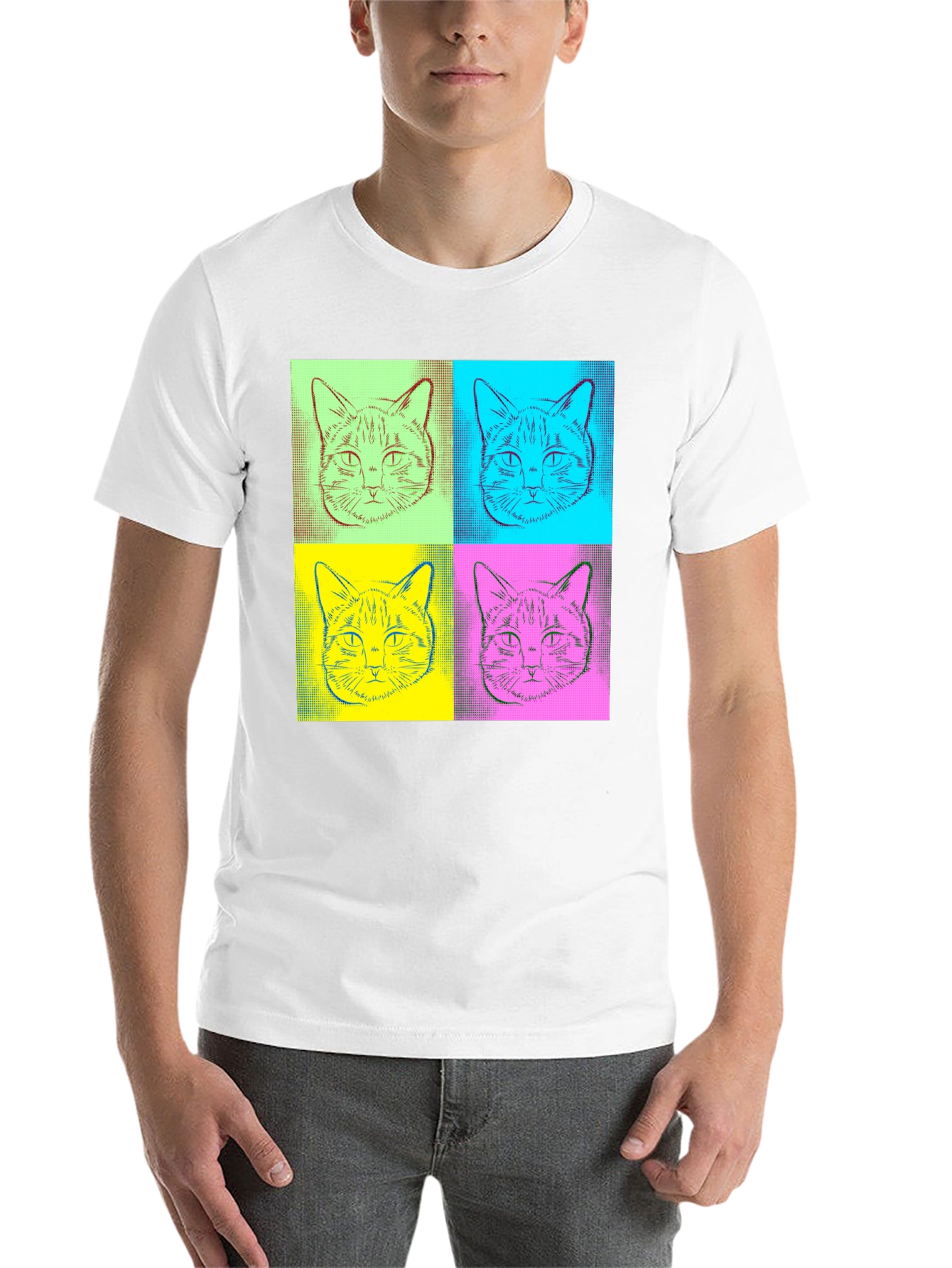 Black Pop Art Cat Graphic Tee - Quirky Black T-Shirt view 14