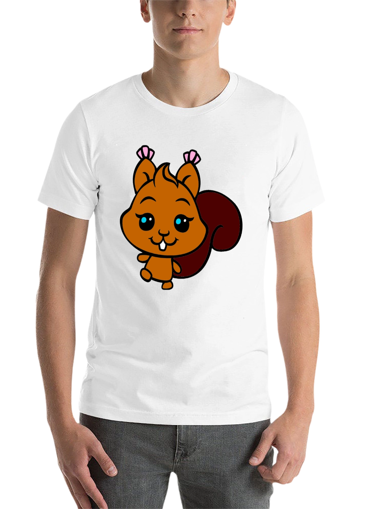 Black Cute Squirrel Graphic Tee - Black Cotton T-Shirt view 14